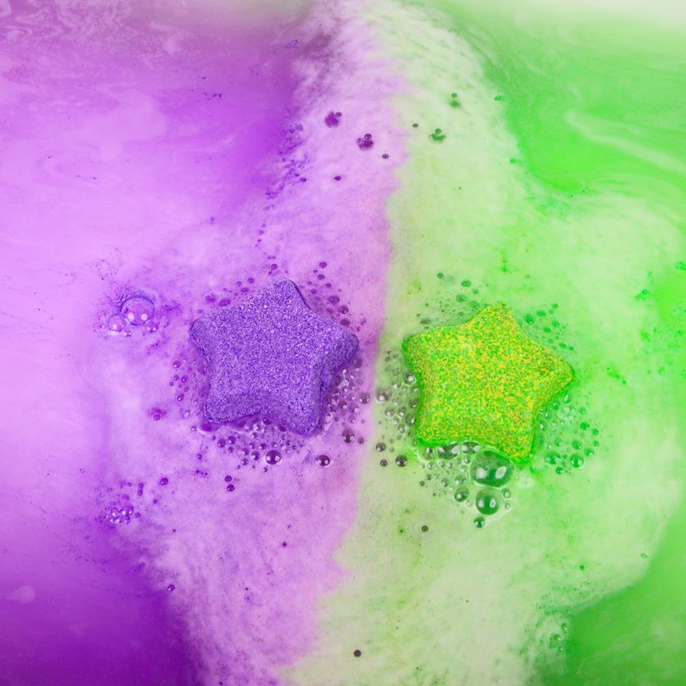 ZIMPLI - Lot de 4 Baff Bombz Étoiles, Crée Une Aventure colorée et pétillante à l’Heure du Bain, Bombes de Bain effervescentes, Jouet de Bain, Petits Cadeaux pour Chaussettes de Noël