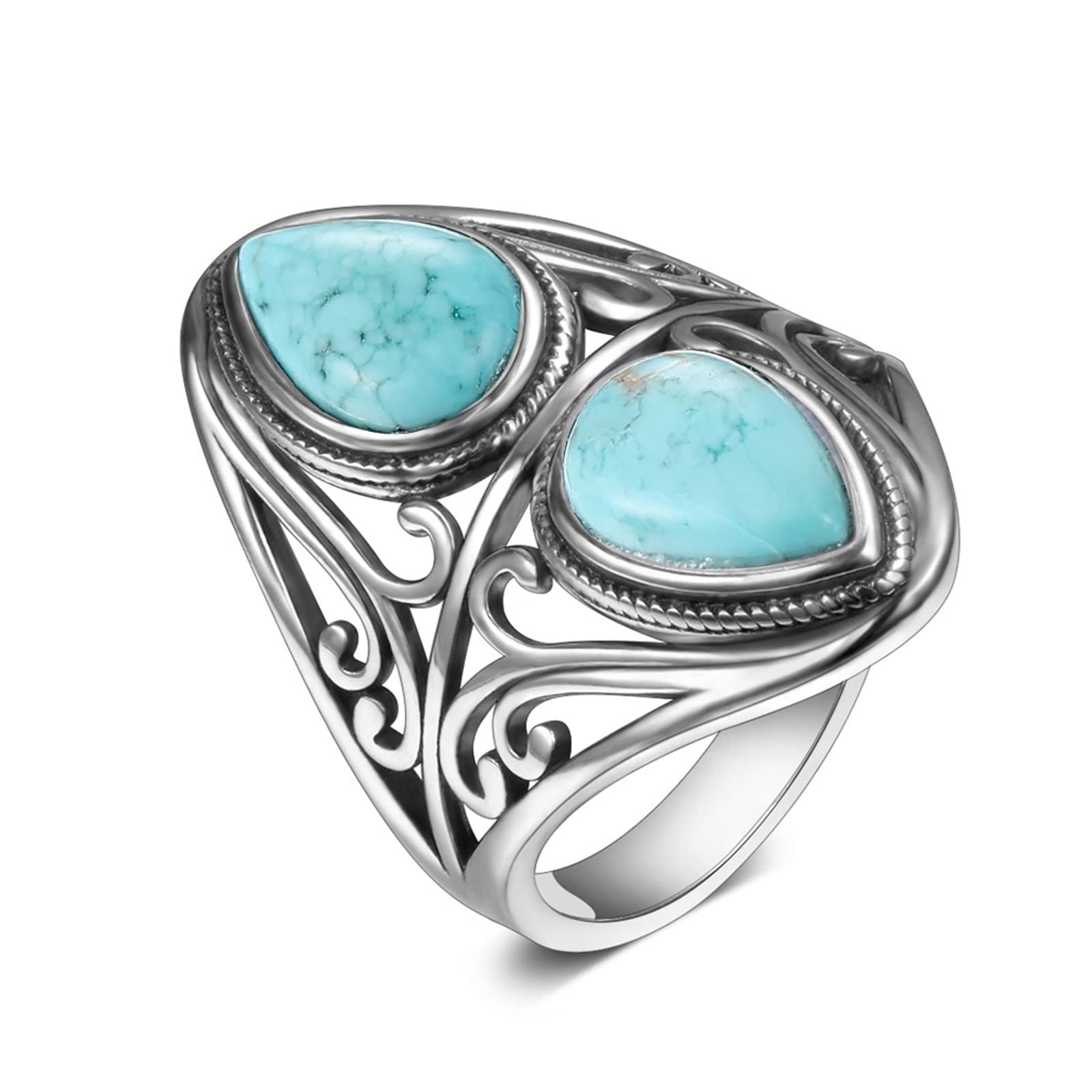 男性用と女性用の指輪 シルバーリングオリジナルデザインヴィンテージ天然ターコイズリング (Main Stone Color : Turquoise,  Ring Size : 8)
