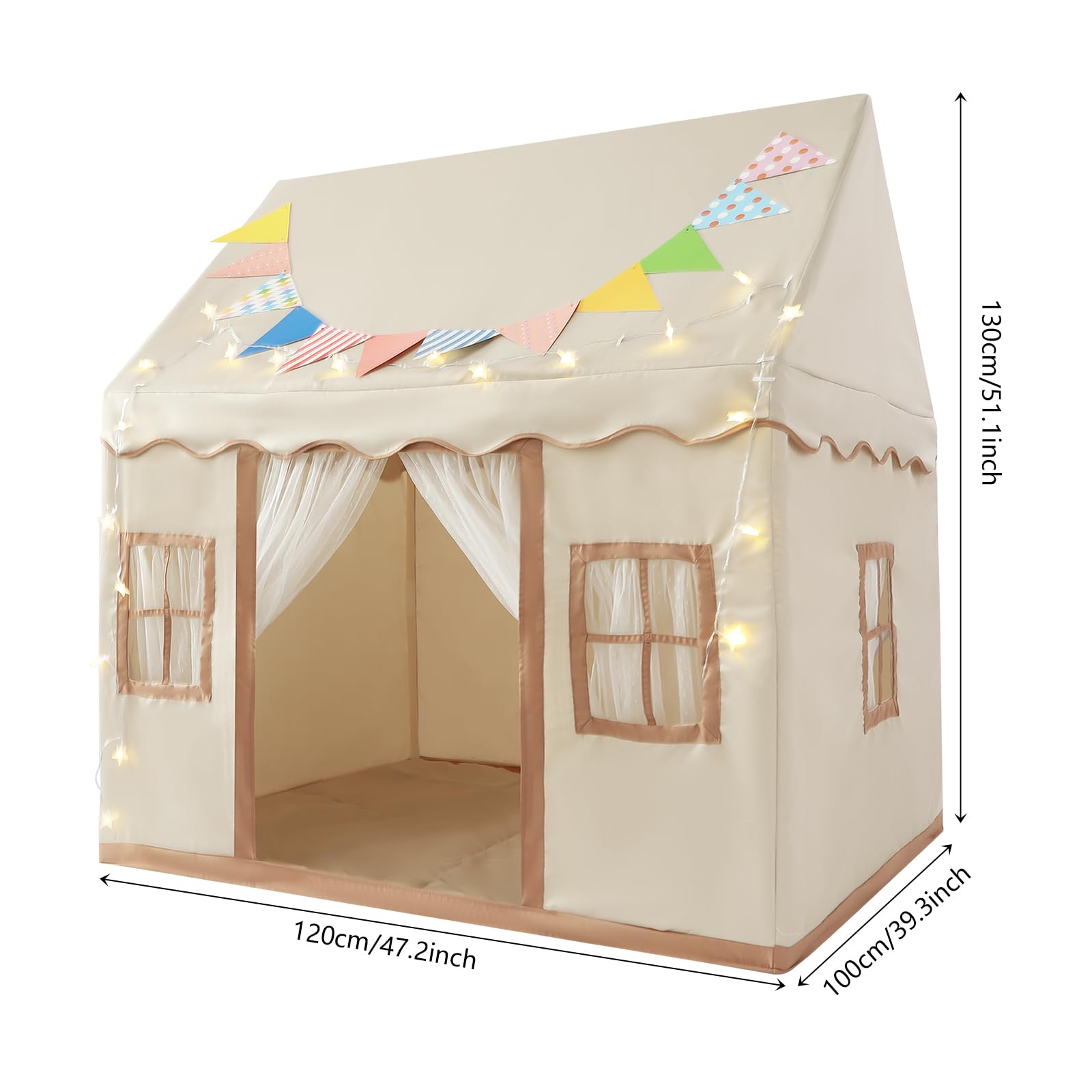 Tenda da gioco, 120 x 100 x 130 cm, colore kaki con tappeto ghirlanda LED 3 m, capanna Pop-up asilo pieghevole per ragazza ragazzo 1-6 anni, tenda interna esterna zanzariera regalo