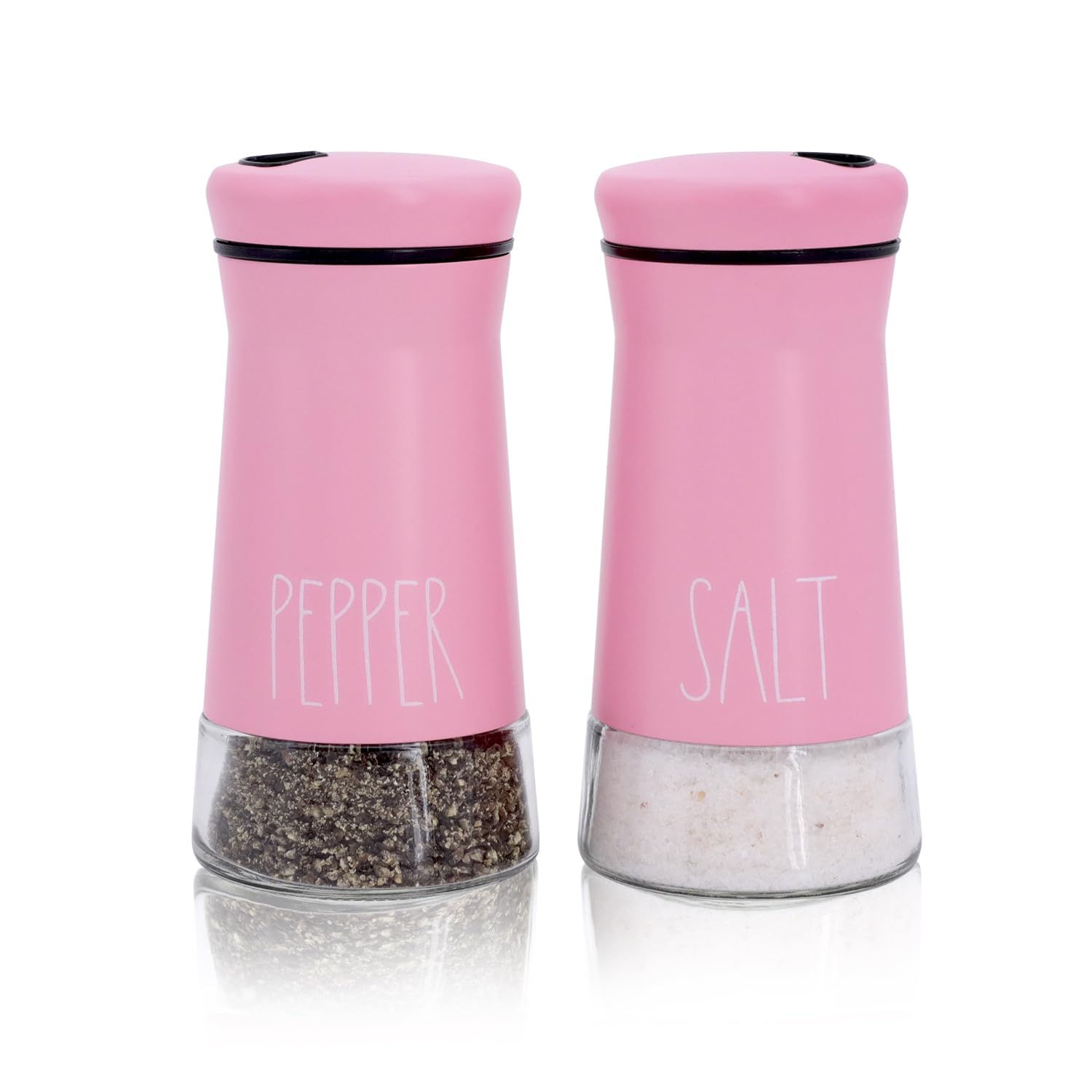 Pink Salt and Pepper Shakers with Adjustable Pour Holes, Refillable Salt Shaker by Aelga, Ideal for Himalayan, Kosher, Black and White Pepper, Pink