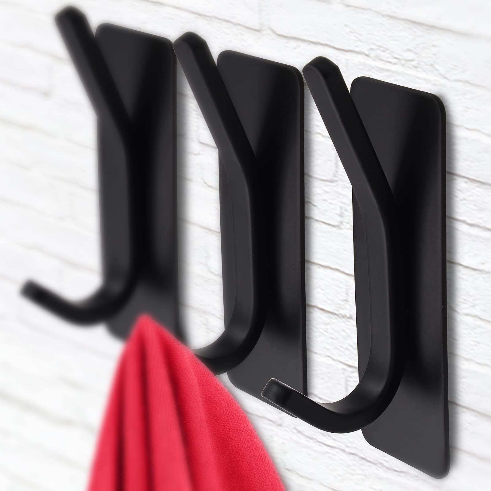 Ganchos autoadhesivos de pared, gancho para toallas de mano, ganchos para puerta de baño, 4 unidades, ganchos adhesivos de cocina de acero inoxidable negro
