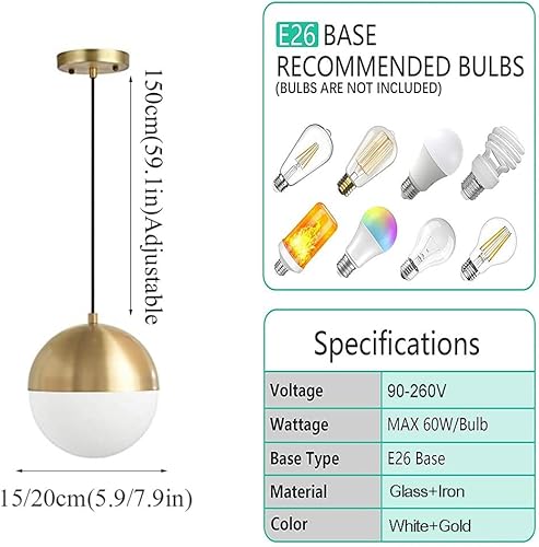 Miniatura 8 de MARURY Lámpara colgante de arte dorado, lámpara colgante de una sola cabeza, lámpara nórdica para dormitorio, lámpara de noche, para cocina, isla,