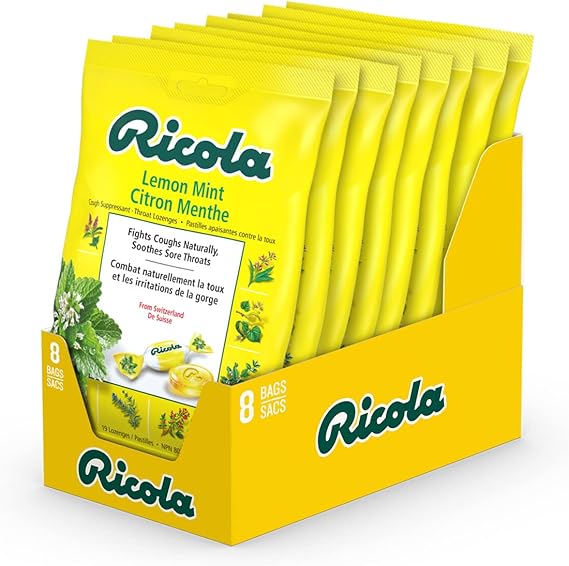 Ricola Cough Drops, Lemon Mint, 19 Drops per Bag (Pack of 8 Bags