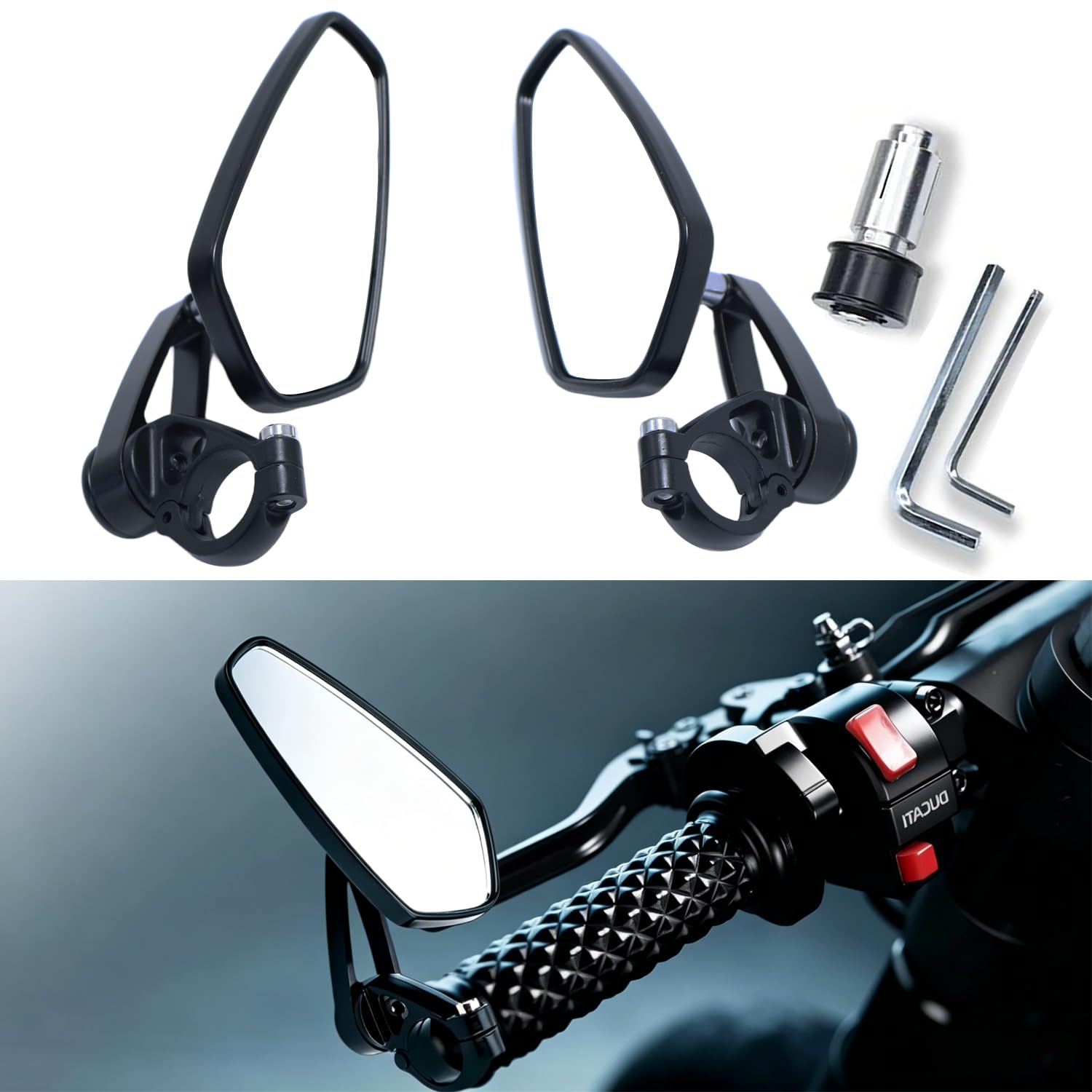 Miroirs de rétroviseur universels pour moto de 22 mm 7/8'',compatibles avec GROM MSX125,CB500F,Z125,Z750,Z900,MT-03,MT-07,FZ-07,MT-09,FZ-09,SV1000(Noir)