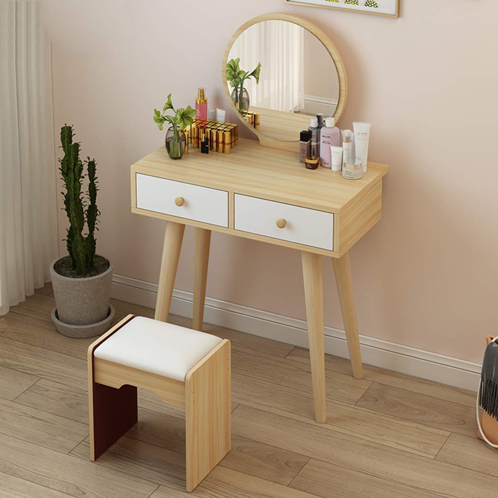 Mesa de tocador de niñas MU organizador de almacenamiento de maquillaje de madera con espejo de 60 cm