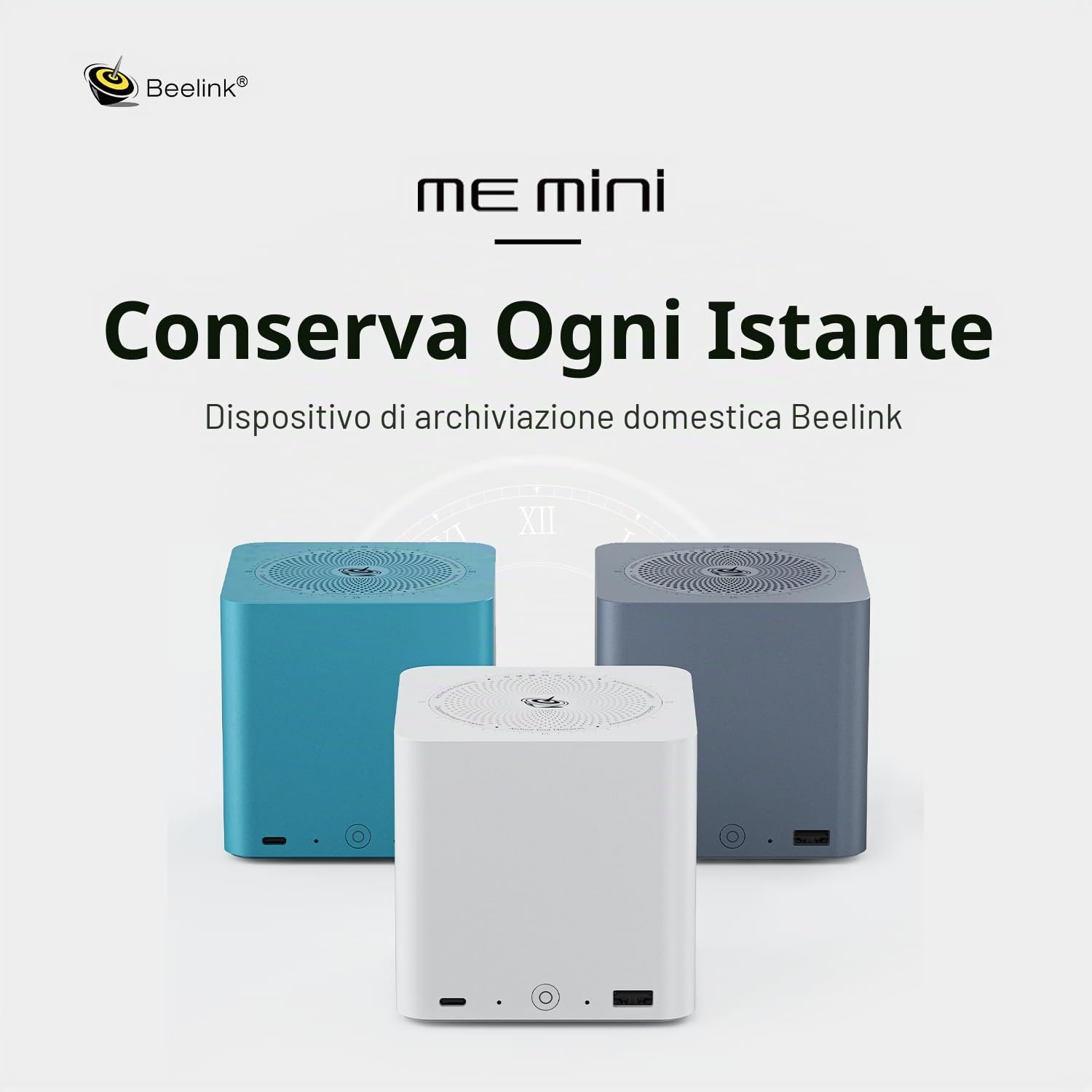 Beelink ME Mini PC, Intel N150 fino a 3,6 GHz, 16 GB LPDDR5, SSD M.2 da 1 TB, 6 Slot M.2 NVMe, Dual LAN 2,5 G, HDMI, WiFi 6, BT 5.2, USB-C/Compact NAS/Office