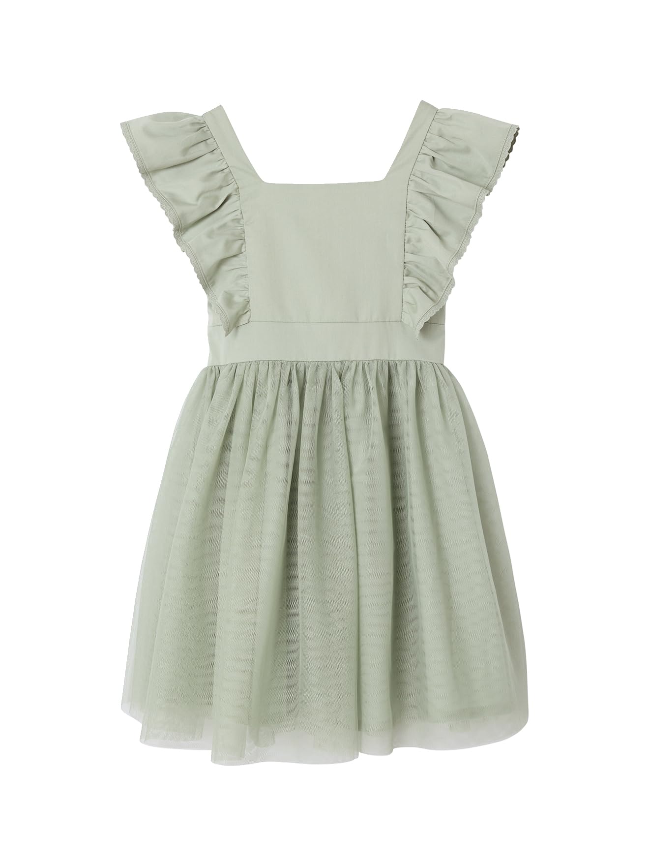 VERTBAUDET Robe cérémonie Fille Satin de Coton à Volants Vert Sauge 9A