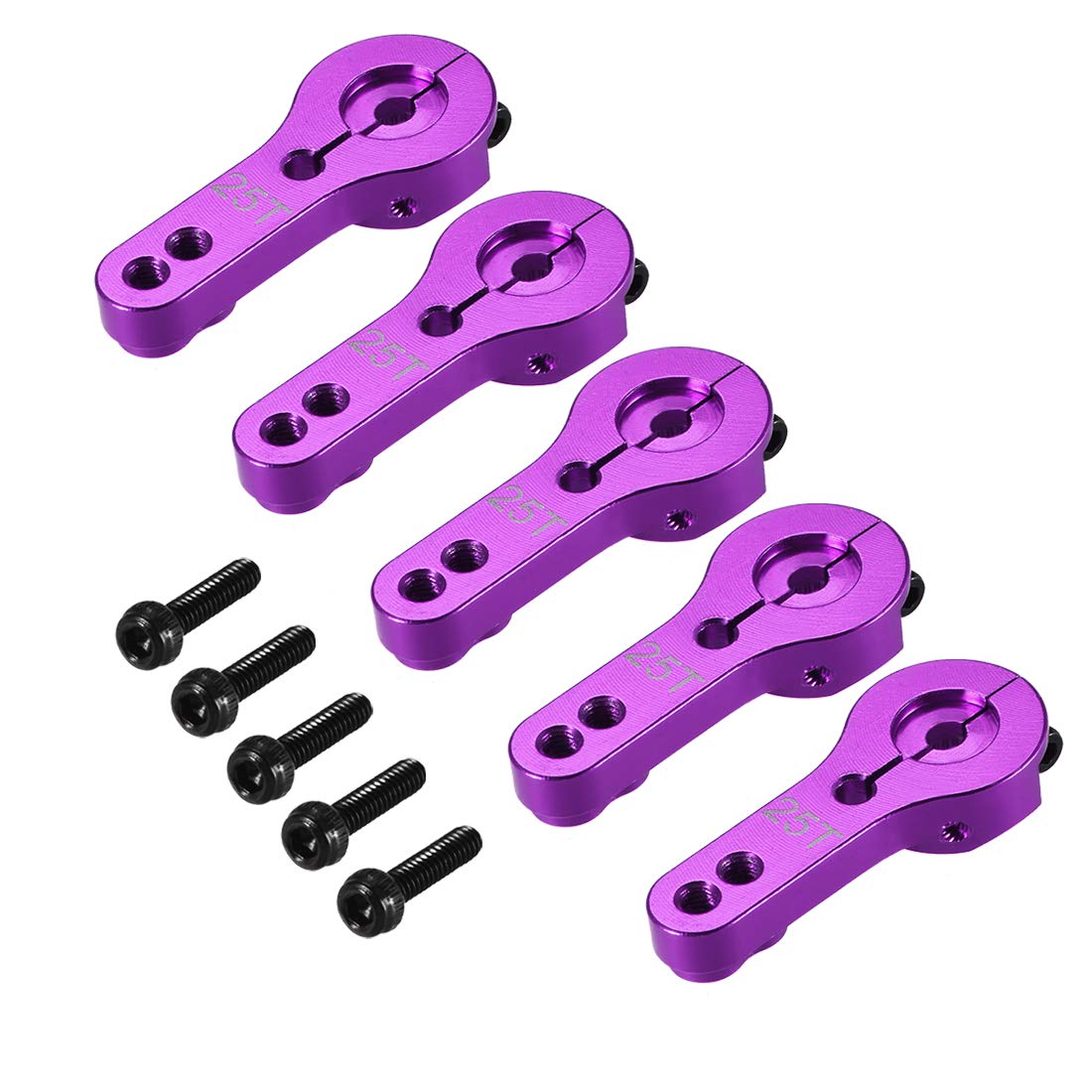 sourcing map Lot de 5 servo-cornes en aluminium 25 T Filetage M3 Bras de direction en métal pour avion télécommandé Violet