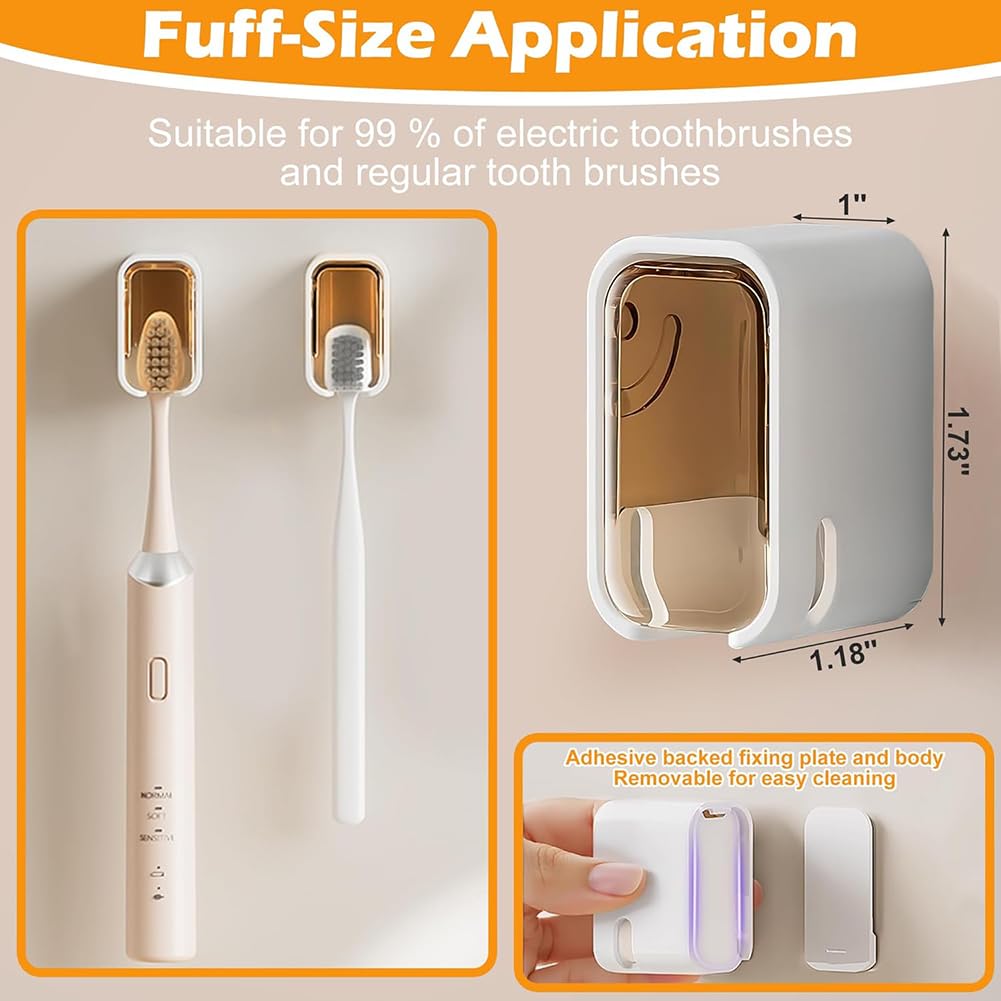 Paquete de 2 soportes para cepillo de dientes de pared para baño con cubierta de ducha, dispensador de cepillo de dientes individual de viaje, organizador de almacenamiento — view 4