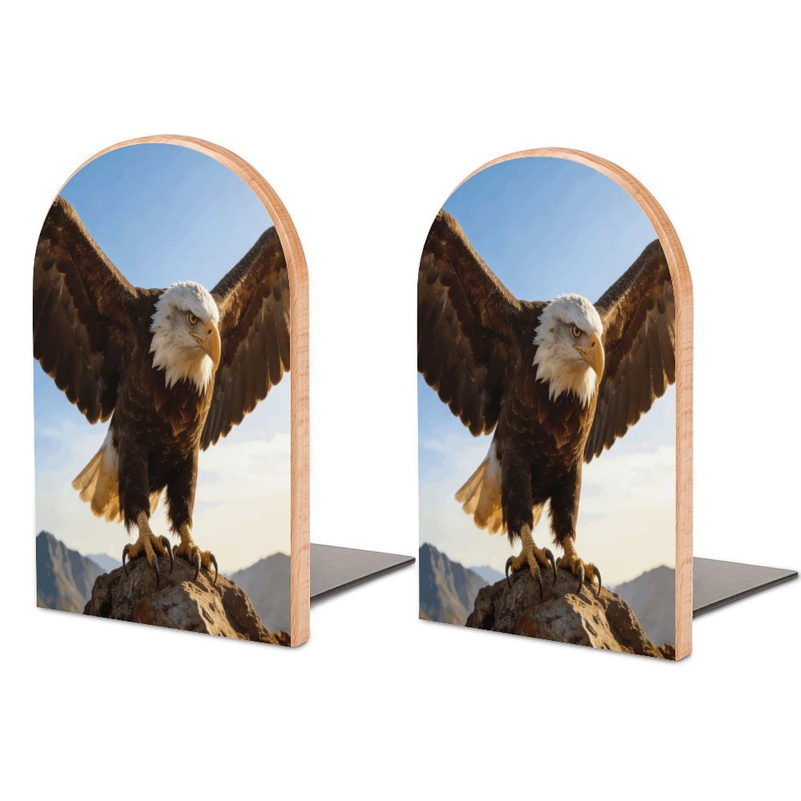 Fierce Eagle and National Flag Book End for Shelves Book Shelf Holder Home Decorative Non Skid Book Stoppers Universal Economy Bookend Wood Handmade Heavy Duty Bookend for Home Office 1 Pair