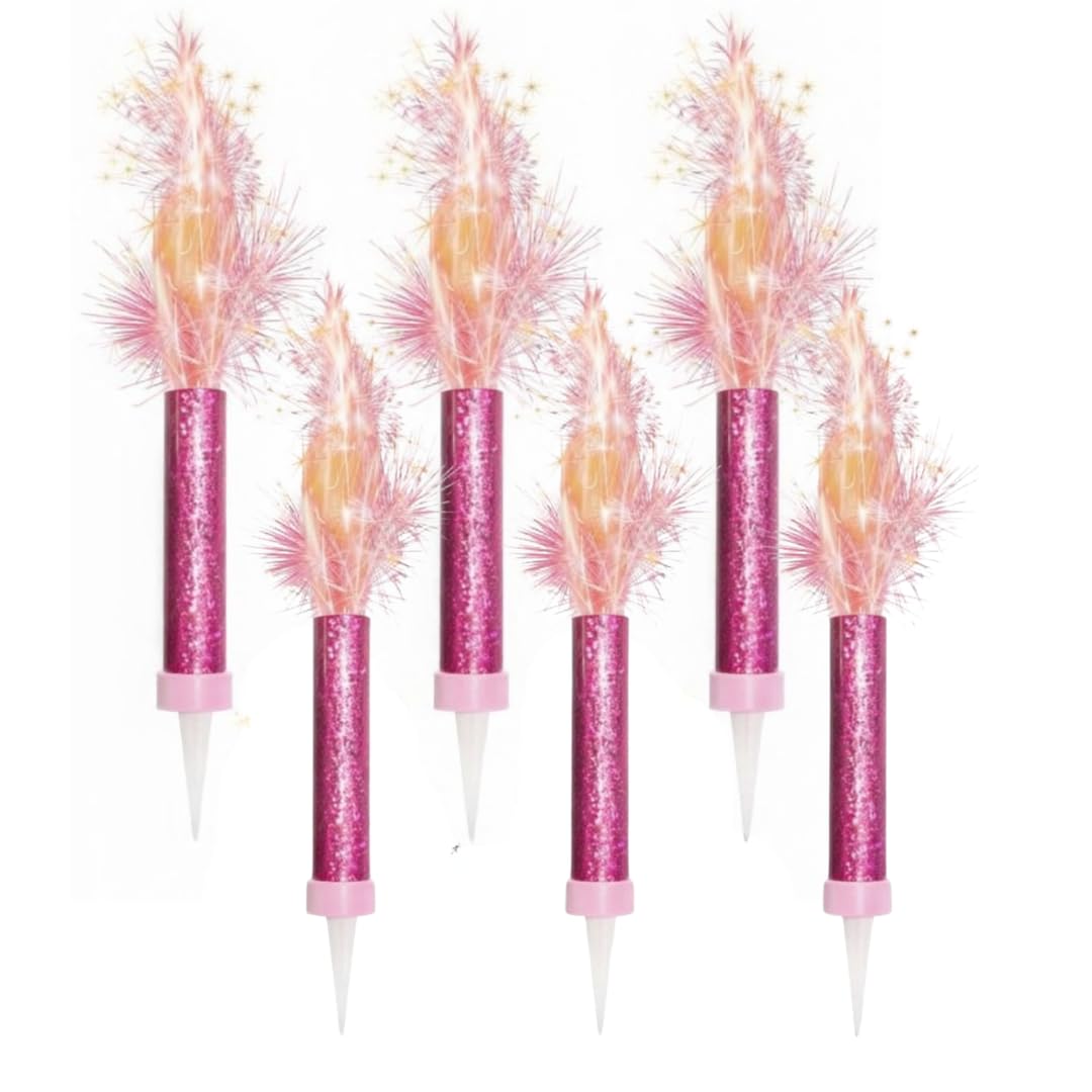 Ice Fountain Cake Sparkler Candles Birthday Cake Topper Firework Candles 15cm Indoor Sparkler Wedding Anniversary Party Decoration Colourful Cake Candles (Pink, 6 PCS)