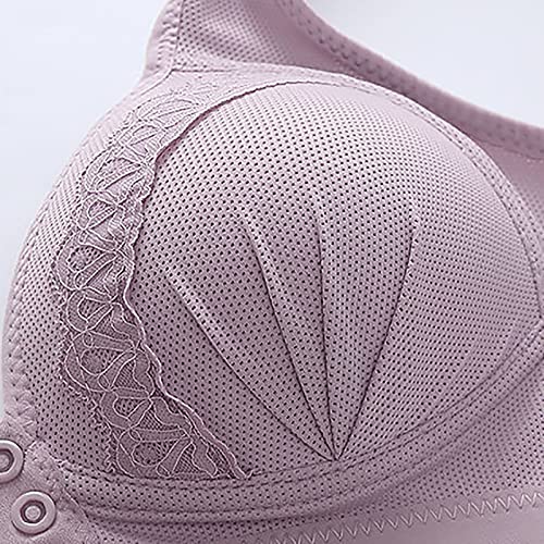 Ladies Front Closure Bras Solid Everyday Bralettes Comfy Button Snap Bra For Old Women Push Up Bralettes Underwear Purple #TOP5
