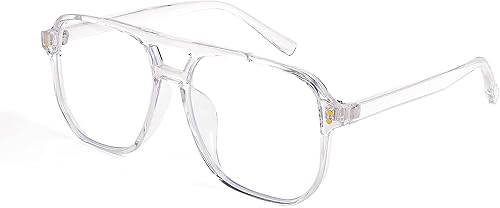 Miniatura 13 de FEISEDY Lentes de bloqueo de luz azul falsos nerd transparentes cuadrados para computadora, ligeros, marco de gafas de piloto de gran tamaño B2866