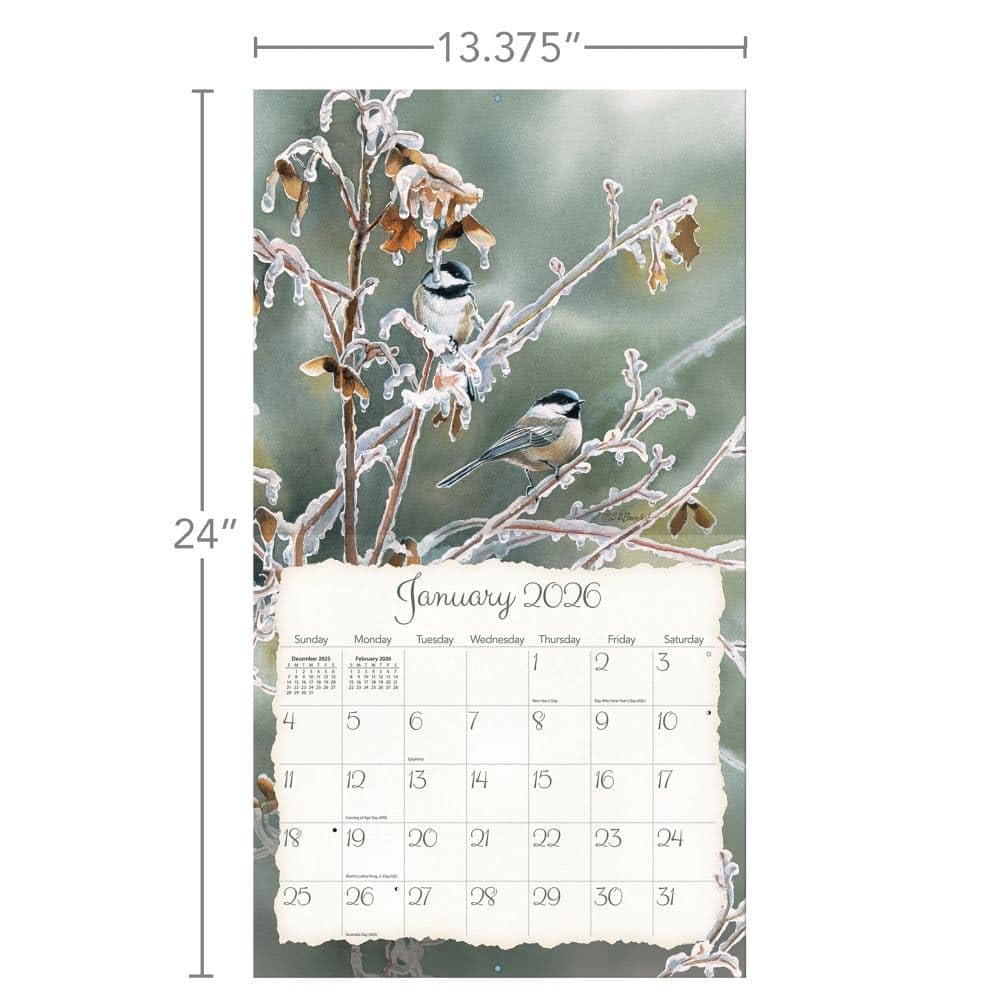 Lang Songbirds - Calendario da parete 2026, 34 x 30 cm, calendario 12 mesi con rilegatura pinzata, arte in rilievo in lino di Susan Bourdet, illustrazioni colorate con uccelli