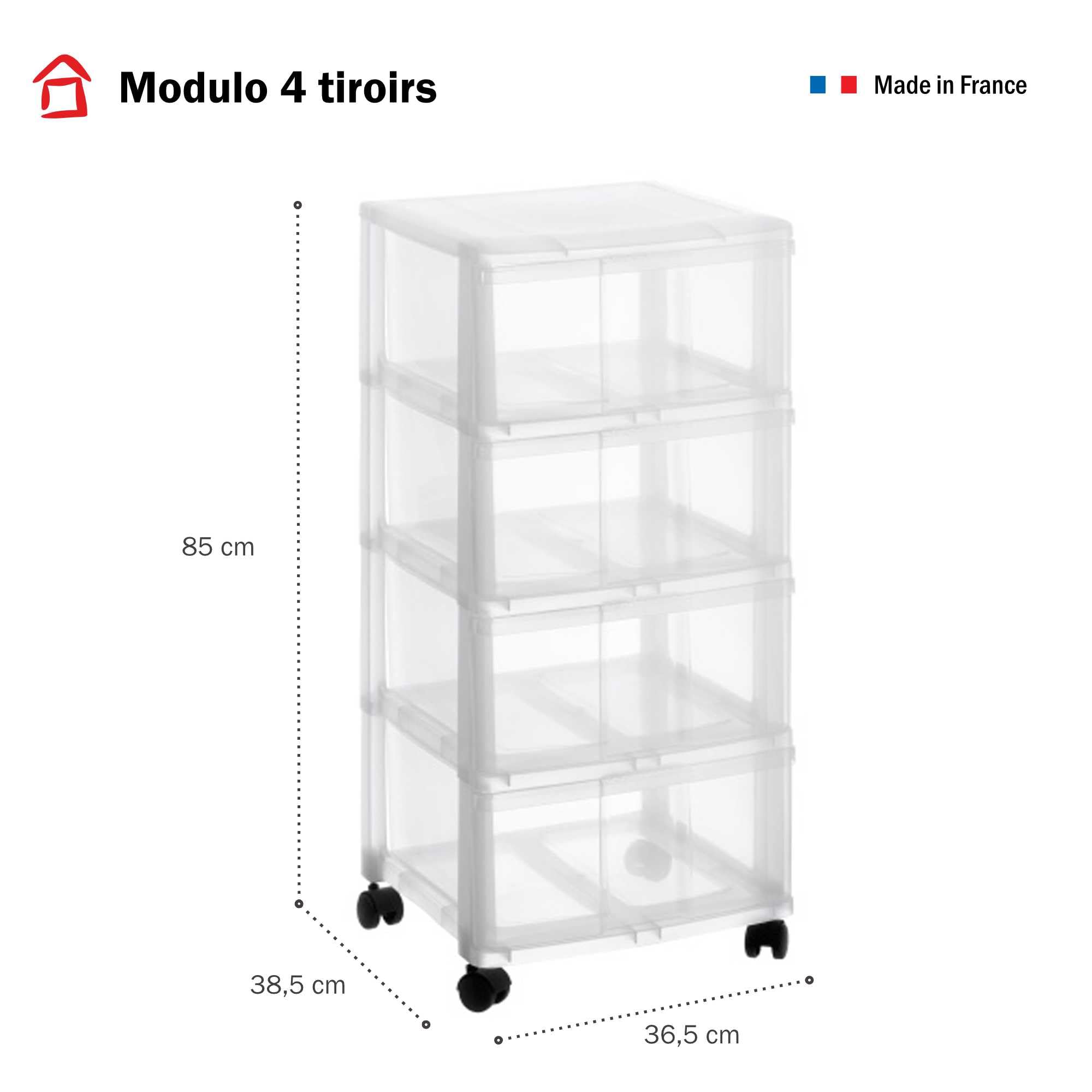 Sundis Modulo, cassettiera plastica con Ruote, 4 cassetti, Altezza 85 cm | Trasparenti, facile da spostare, ideale per l'archiviazione in ufficio, lezioni, documenti, materiale di consumo