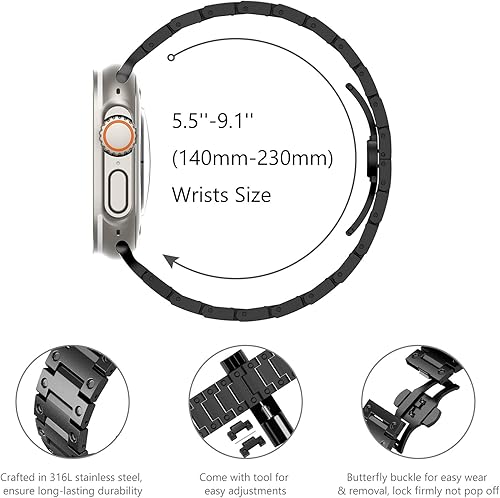 Miniatura 4 de WINGLE Correas de acero inoxidable para Apple Watch Band Ultra 321 Band 1.929 in Series 1110 1.811 in 1.772 in 1.732 in 1.654 in SE 321 9 8 7 6 5 4