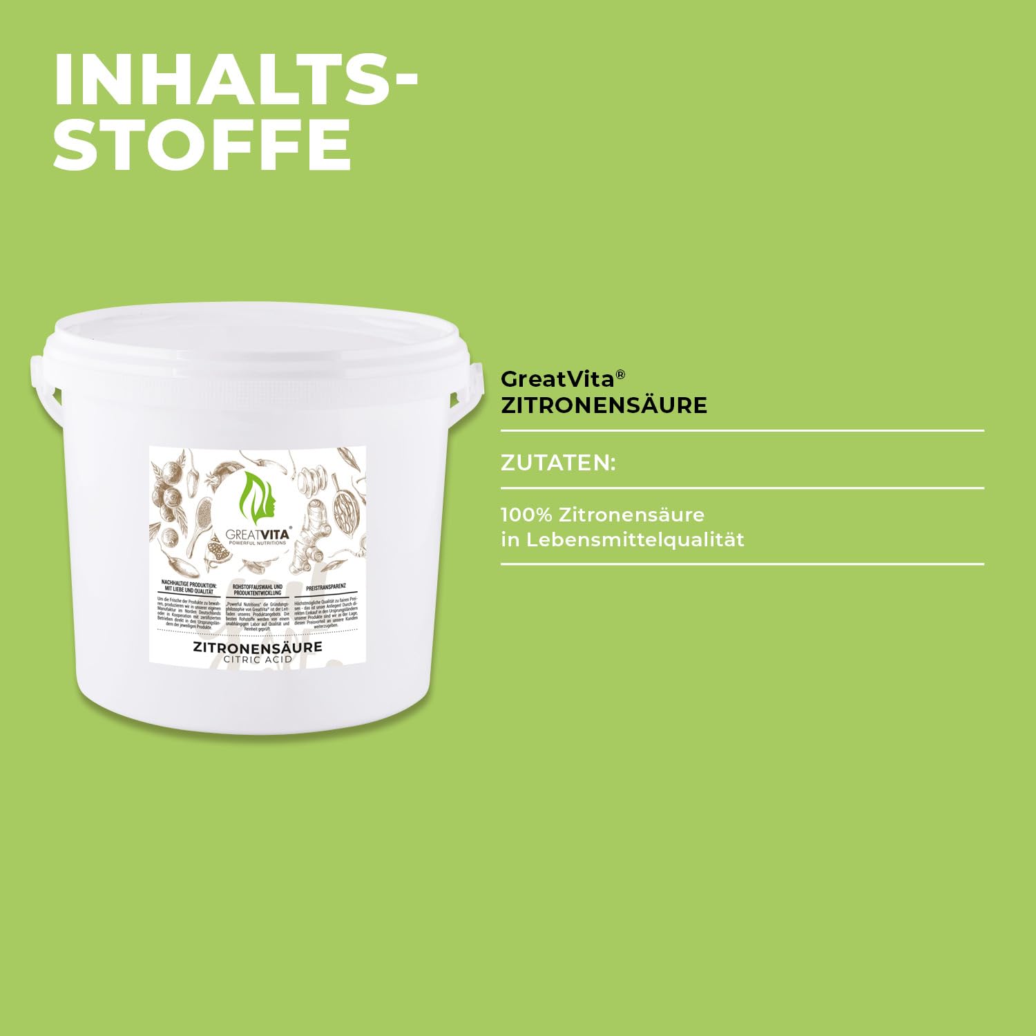 GreatVita Zitronensäure Monohydrat Granulat 25kg | Lebensmittelqualität, reine Citronensäure E330 | gentechnikfrei, Säuerungsmittel ideal zum Entkalken, Reinigen, Putzen, Backen, Kochen