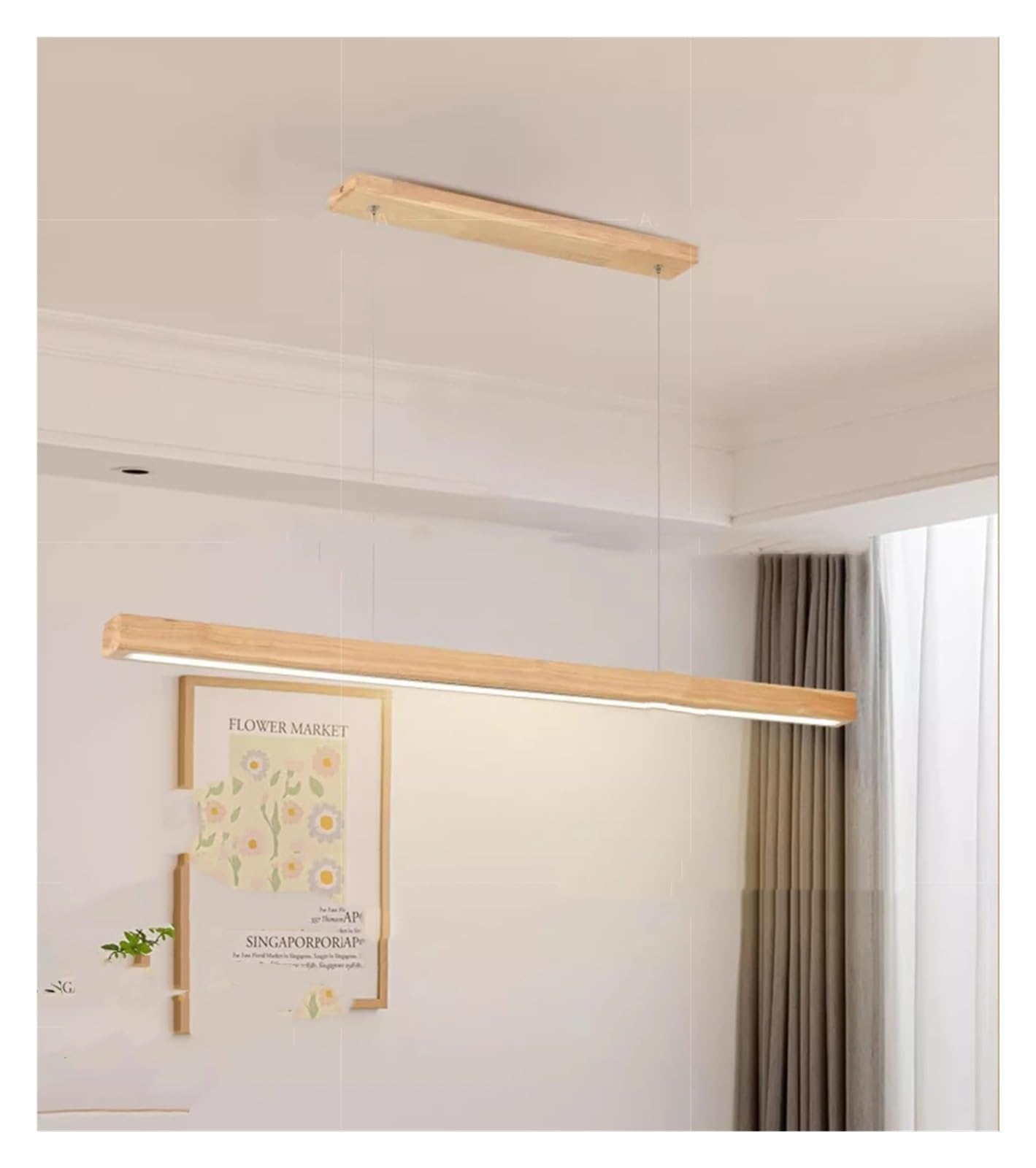 ASerZenith Modern Led Pendant Light Wood Long Strip Dining Table Lamp Stepless Dimming Suspension Chandelier For Living Dining Room Kitchen Lighting Fixture,Wood-120Cm