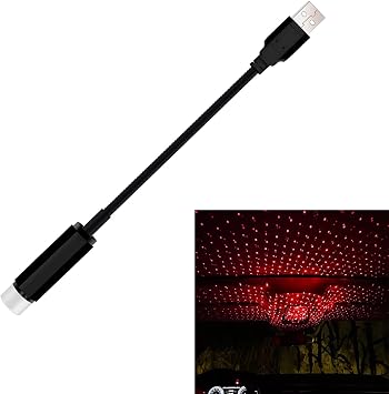 USB Star Projector Night Light, Adjustable Romantic Interior Roof Star Night Light, Portable Car Roof LED Nights Star Lamp, for Cars, Ceiling, Living Room Party Atmosphere Decorations Red