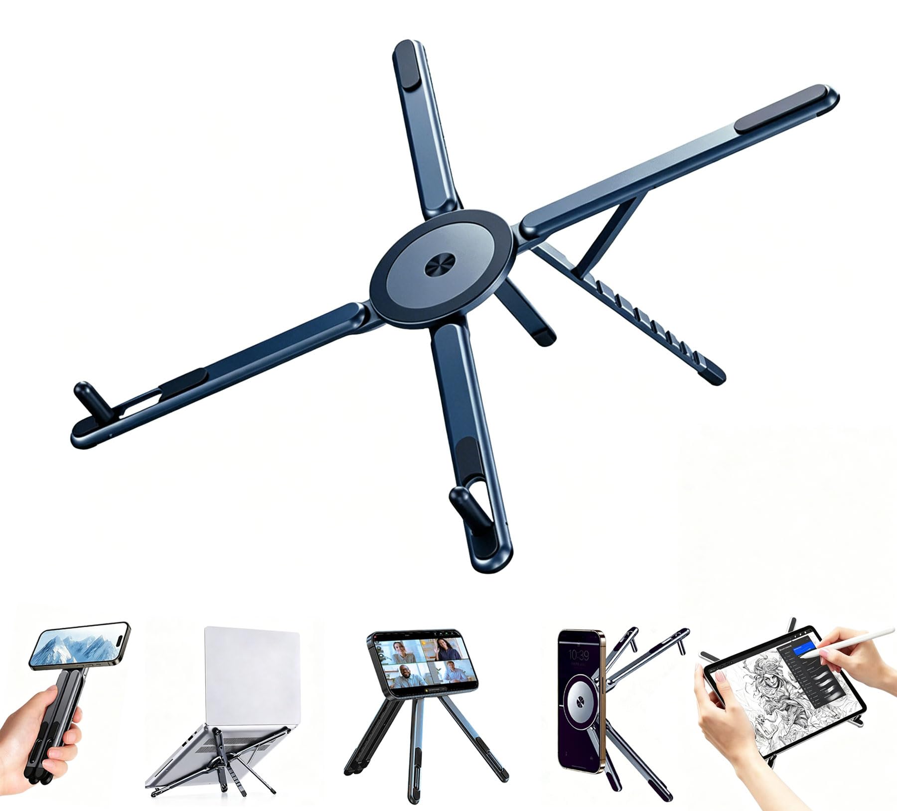 Abbery [Magnetischer] 3-in-1Laptopständer Tablet-Ständer Handy-Ständer Verstellbarer Reiseständer aus Aluminiumlegierung Tragbarer Faltbarer Kompatibel mit MacBook Air/Pro iPad iPhone 17/16/15