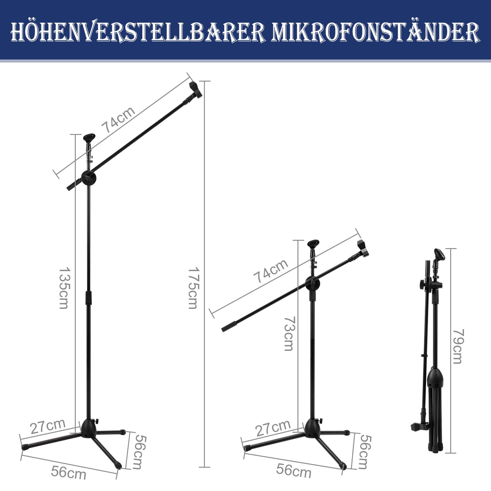 Trintion Mikrofonständer Einstellbare 73-175cm Mikrofonstativ Mikrofon Ständer mit 2 Mikrofonklemmen Einen Stabilen Stand für Singen Studio Rundfunk (73-175cm)