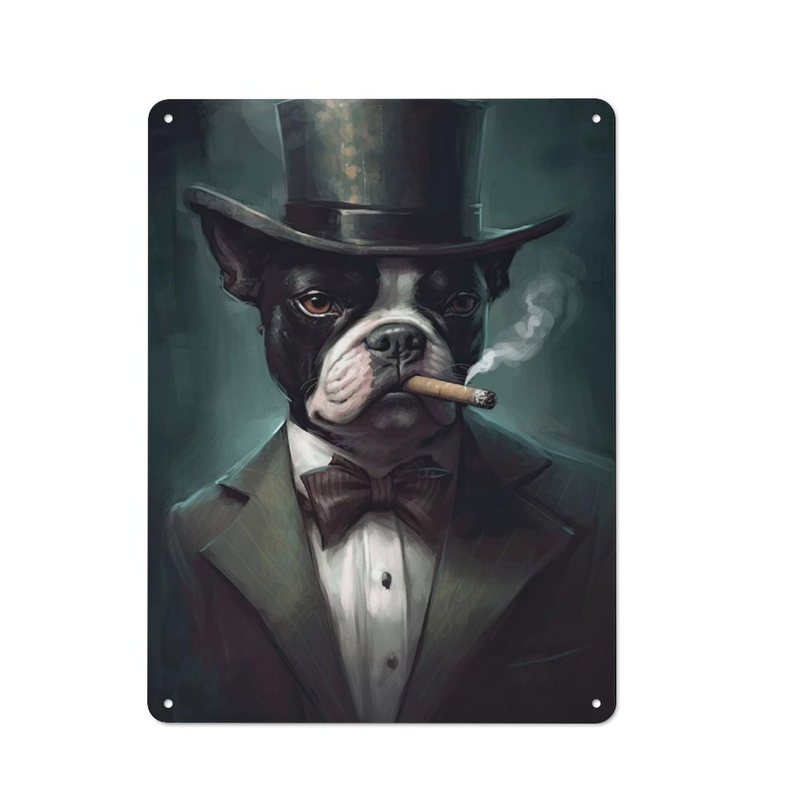 Junmoney Style-2 40X30cm Retro-Style Tin Sign With Boston Terrier Gangster For Garage Or Workshop, For Vintage Wall Decor Fans, For Metal Sign Collectors