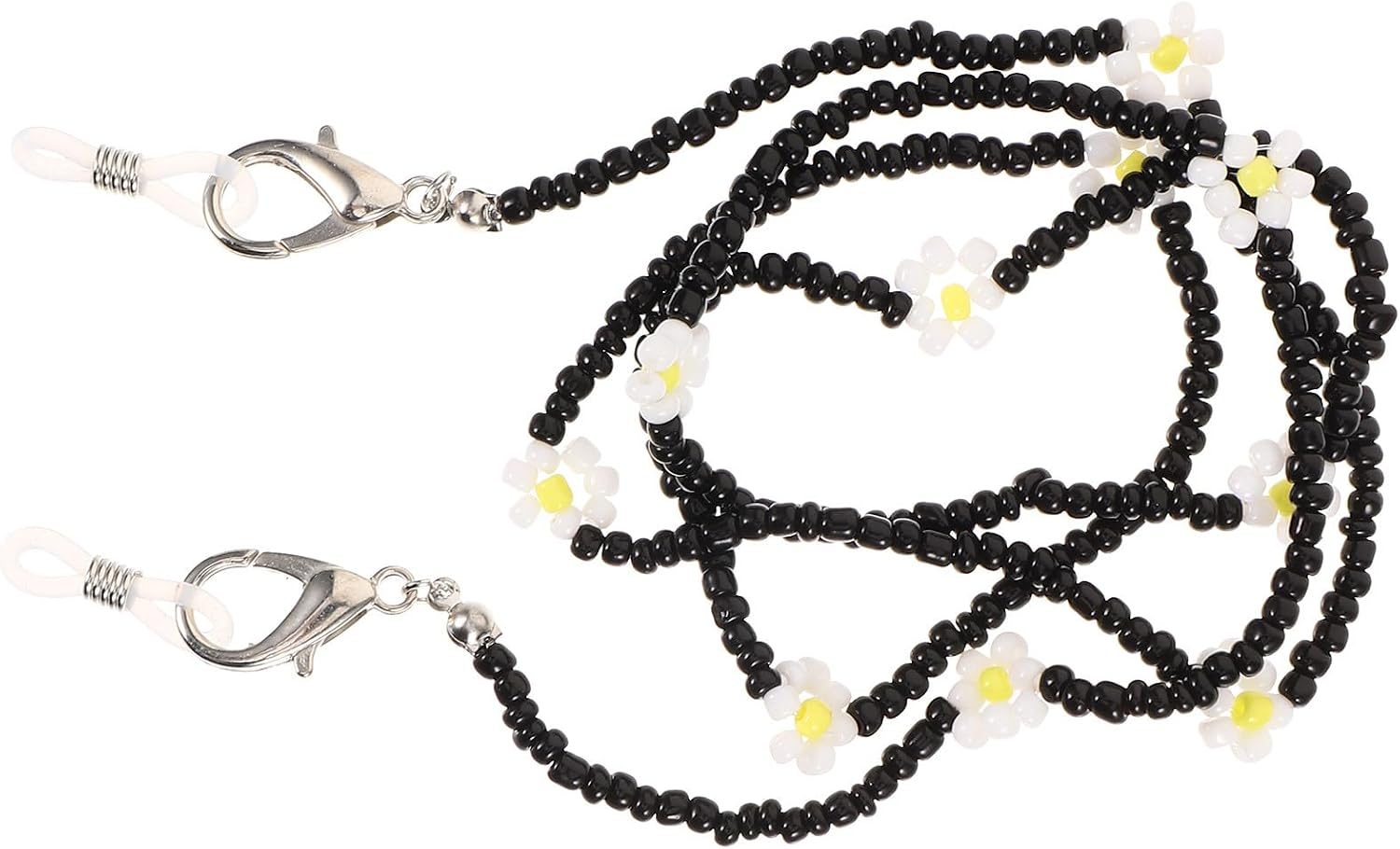 Cabilock Daisy Flower Beaded Glasses Chain Mask Holder Black Eyeglass Lanyard for Women Sunglasses Strap Neck Accessory