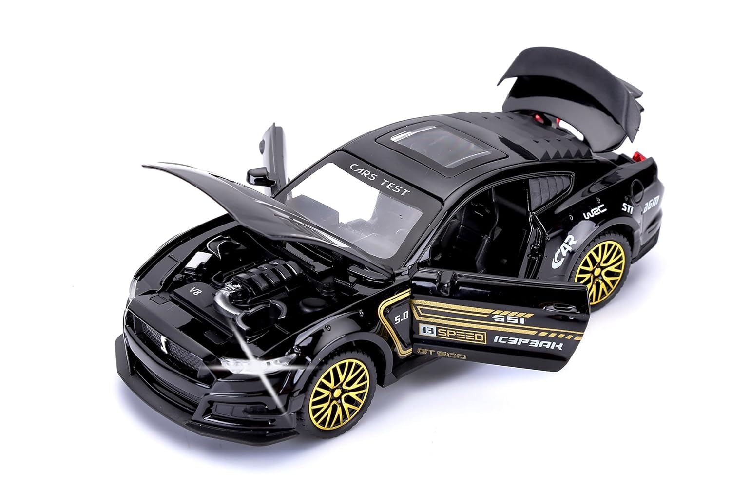 1:32 Mustang GT500 Toy Car Metal Pull Back Diecast Car with Openable Door and Sound Light, Gifts Toys for Kids【 Black 】