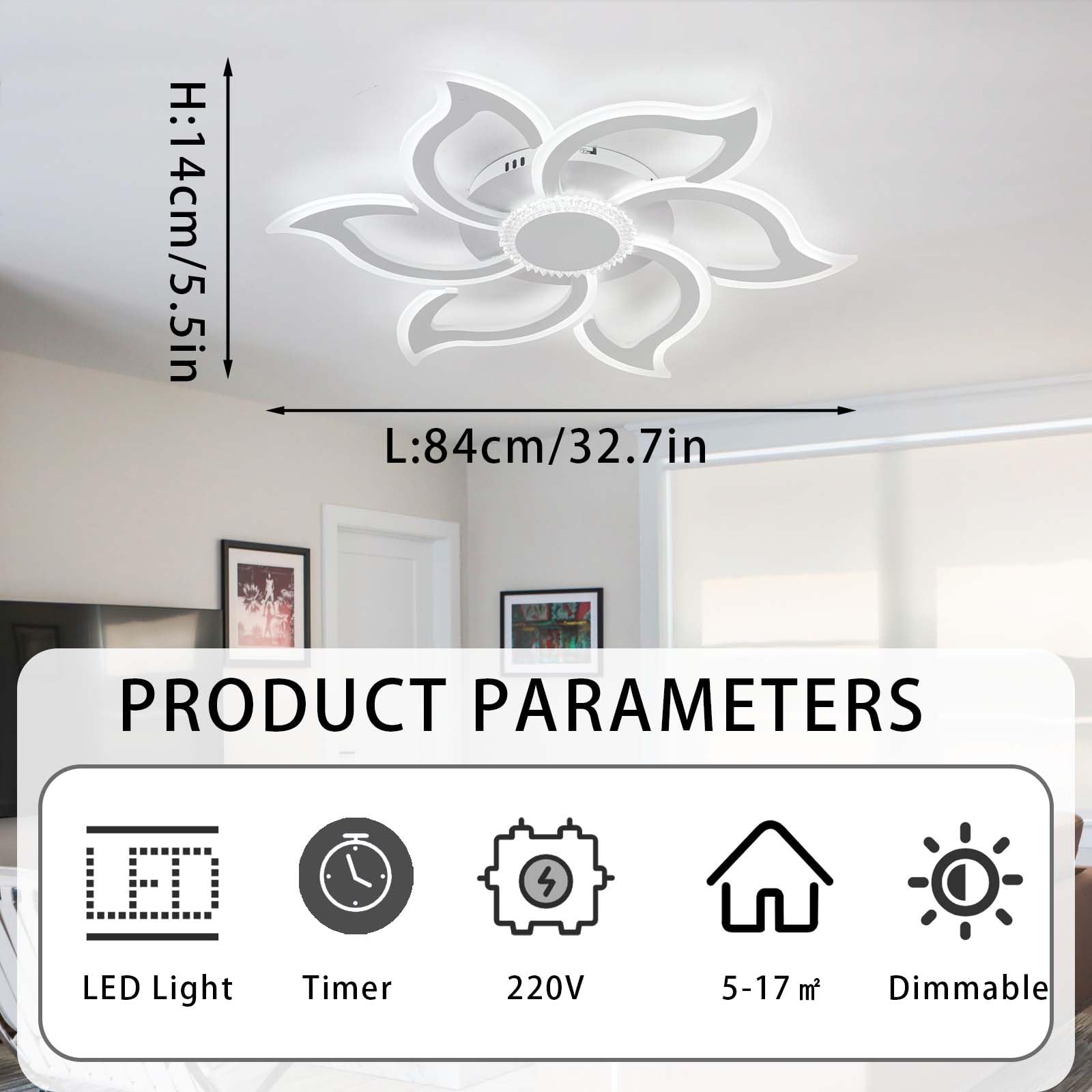 Inteligentne Lampa Sufitowa LED Nowoczesny Oświetlenie Sufitowe Z Pilotem APP Kwiatowa Lampa Sufitowa Możliwość Przyciemniania 3000K-6000K Funkcja Pamięci Duży Salon, Sypialnia-White