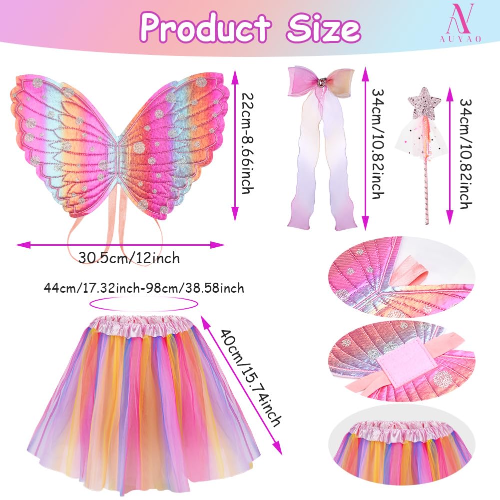 AUYAO 4Pcs Kids Butterfly Wings Costume Set, Fancy Dress Up Butterfly Wings Cape Kids - Image 2