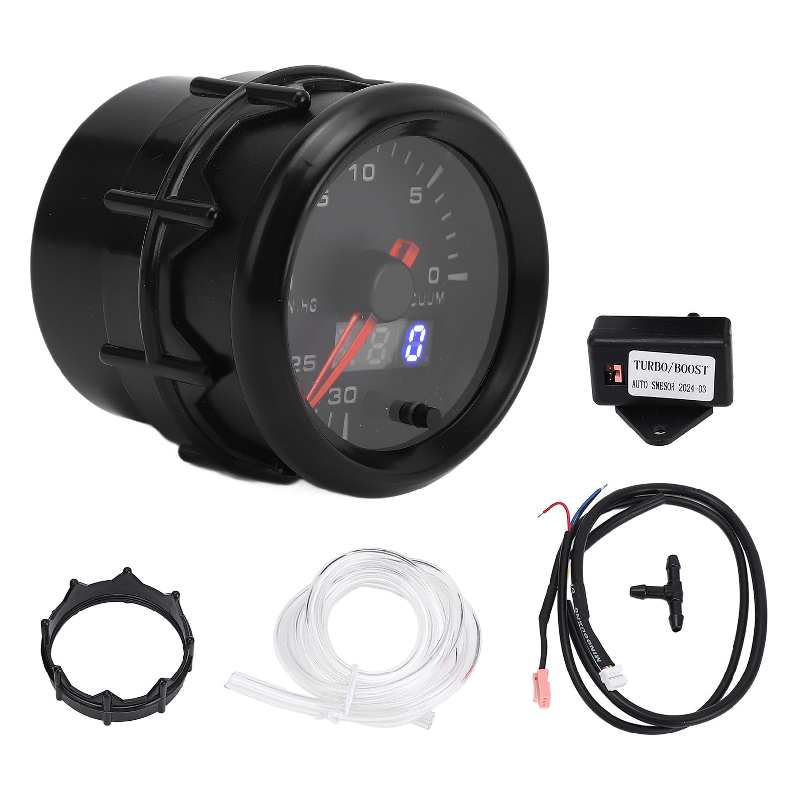 CHICIRIS Vacuometro Digitale per Auto ABS da 52 Mm, Puntatore da 0 a 30 IN.HG e Display Digitale da DC10 a 15 V per Monitoraggio e Manutenzione del Motore dei Veicoli DC12V
