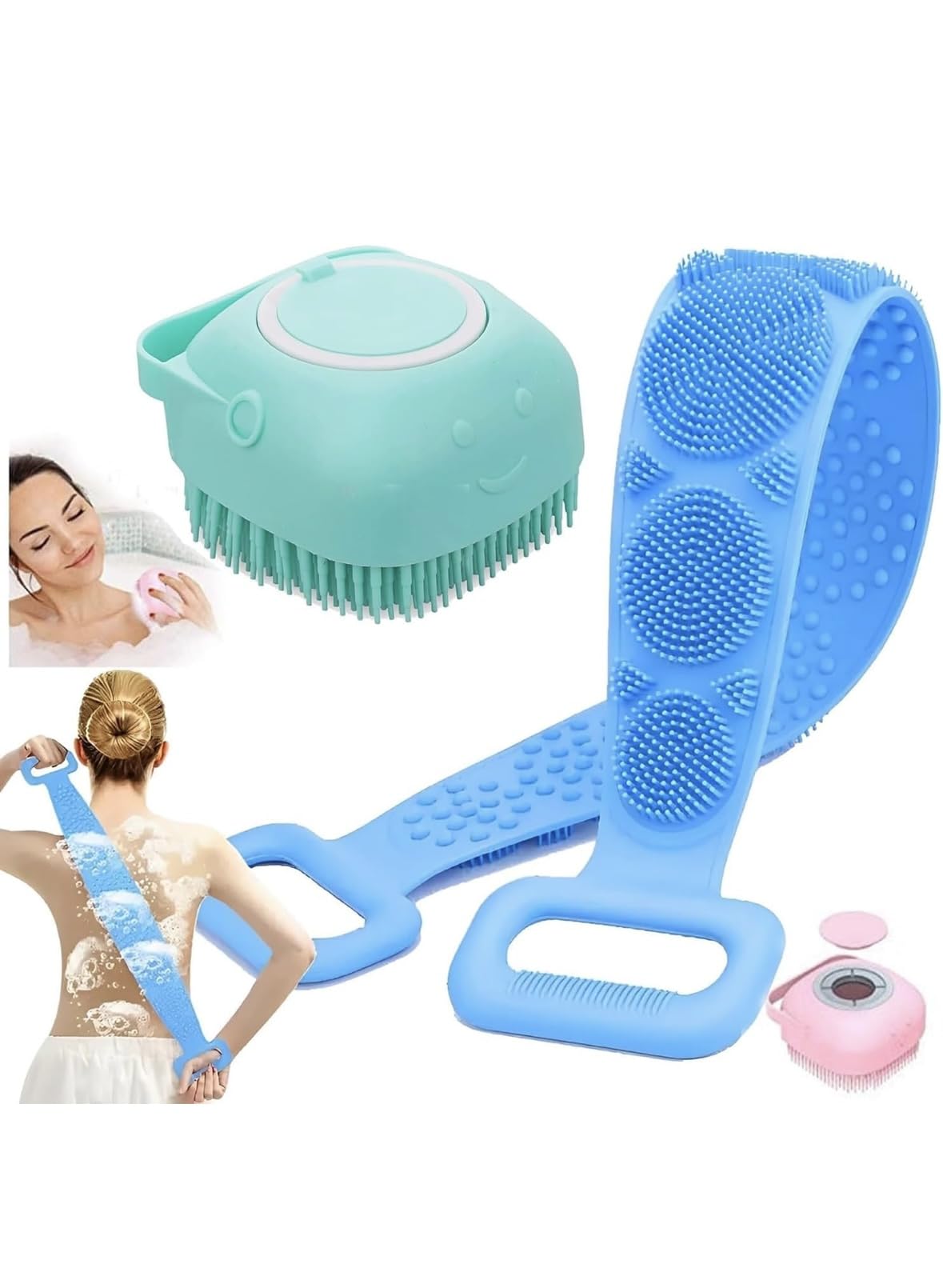 S-2 Silicone Brightening Soft Cleaning Body Bath Brush With Shampoo Dispenser And Back Scrubber Bath Brush For Kids Men And Women(Combo-Offer)-picture-37