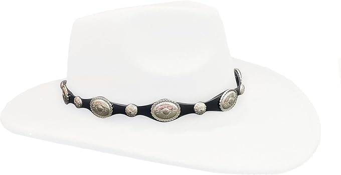 Western Hatband -Black Leather- Silver Conchos at Amazon