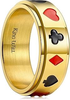 King Will Gold Poker Fidget Spinner Ring for Men Women Poker Aces Playing Cards Game Band Stainless Steel Lucky Gambling Stress Anxiety Fidget Rings for Men Women 7