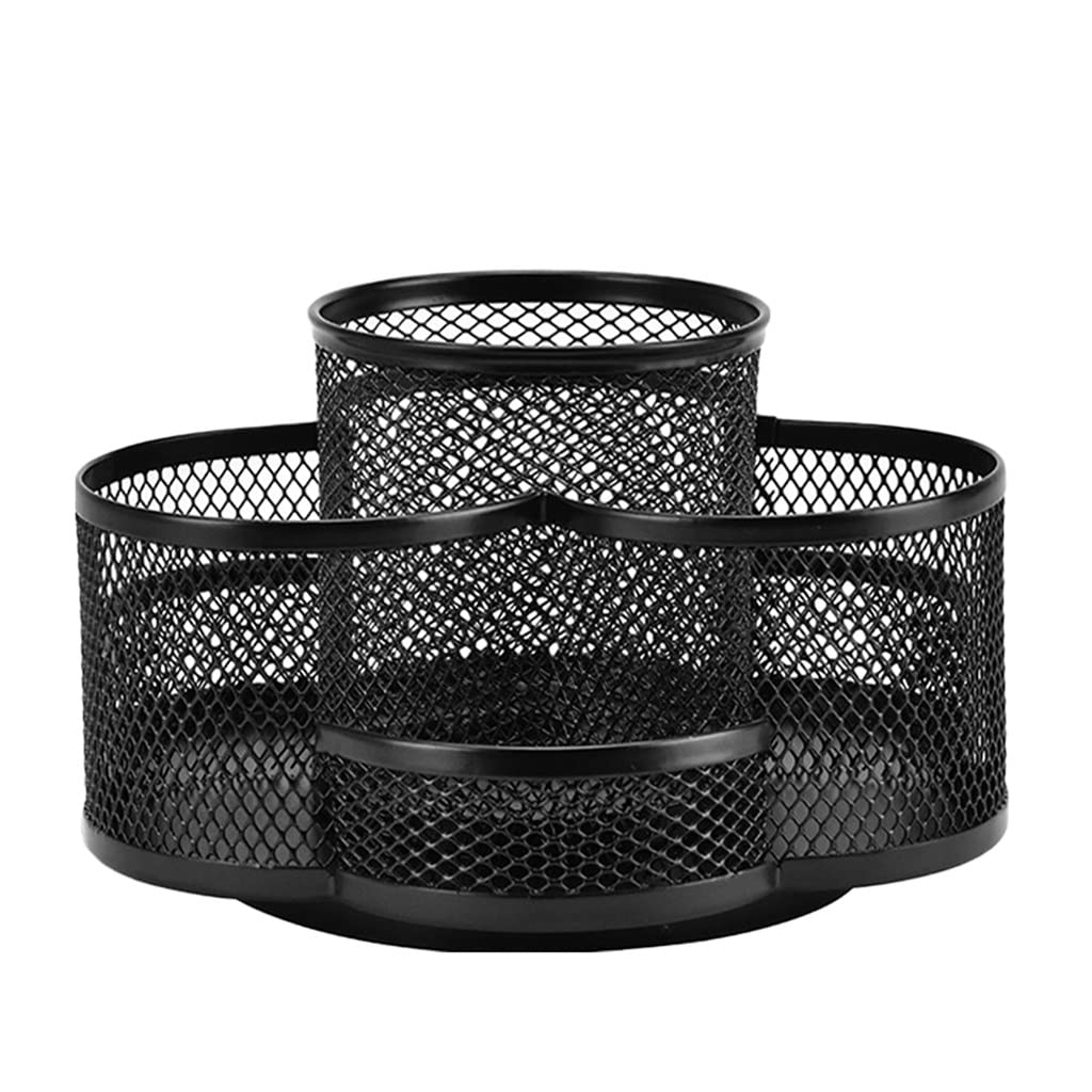 Portapenne con 7 Scomparti, Grande capacità, Girevole a 360 Gradi, Organizer da scrivania per casa e Ufficio, portapenne (Nero 18x10,5 cm)