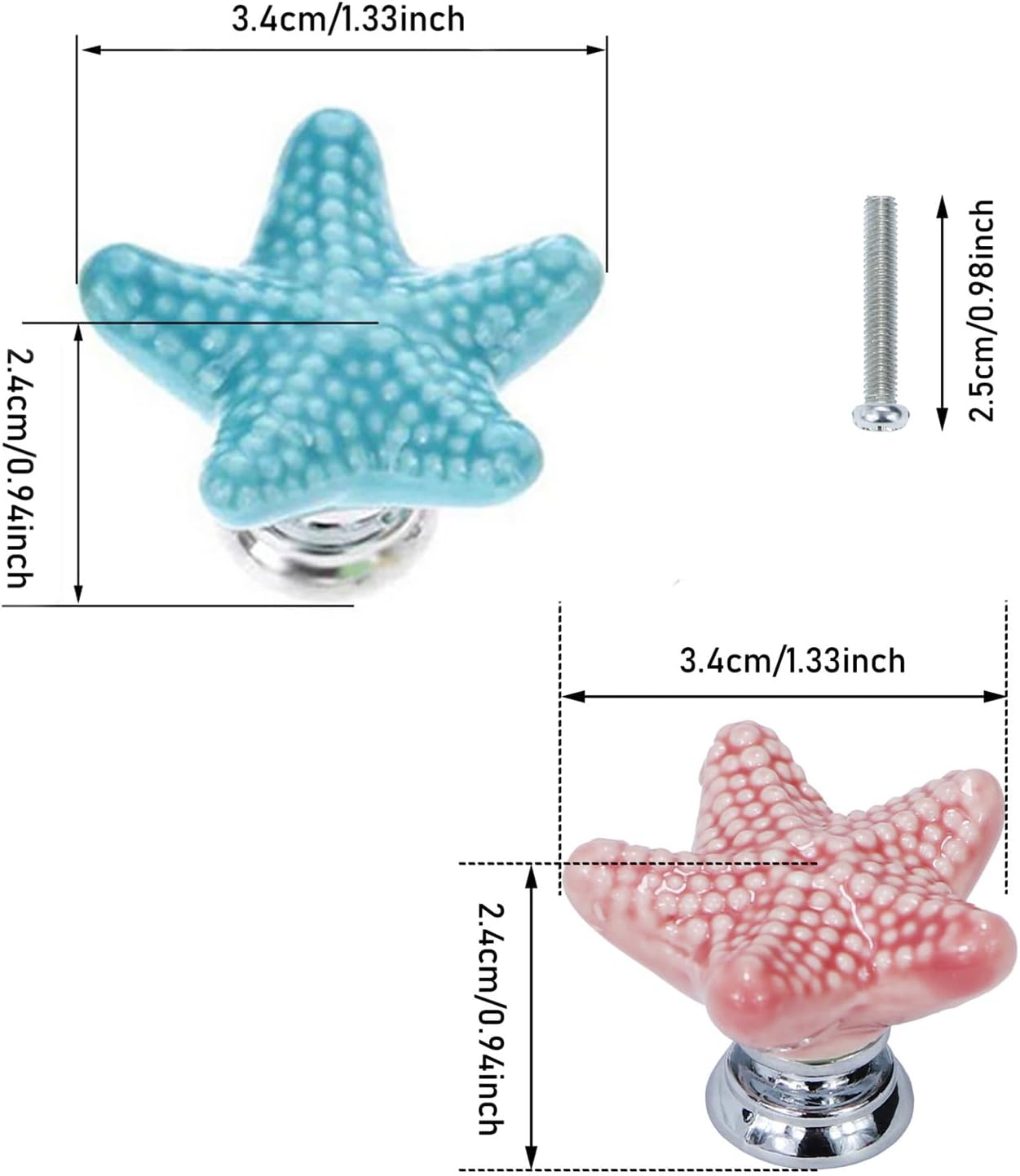 Starfish Drawer Knobs Coastal Kitchen Cabinet Knos Beach Themeb Knob Ceramic Dresser Pulls and Handles for Dresser Cupboard Wardrobe Cabinet Handle Pink (Blue and Pink,12Pcs)