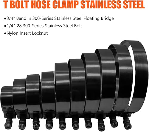Miniatura 3 de 2 abrazaderas de manguera de acero inoxidable de 1.5 pulgadas con perno en T  Rango de abrazadera de 1.732  1.969 in para manguera de 1.5 pulgadas
