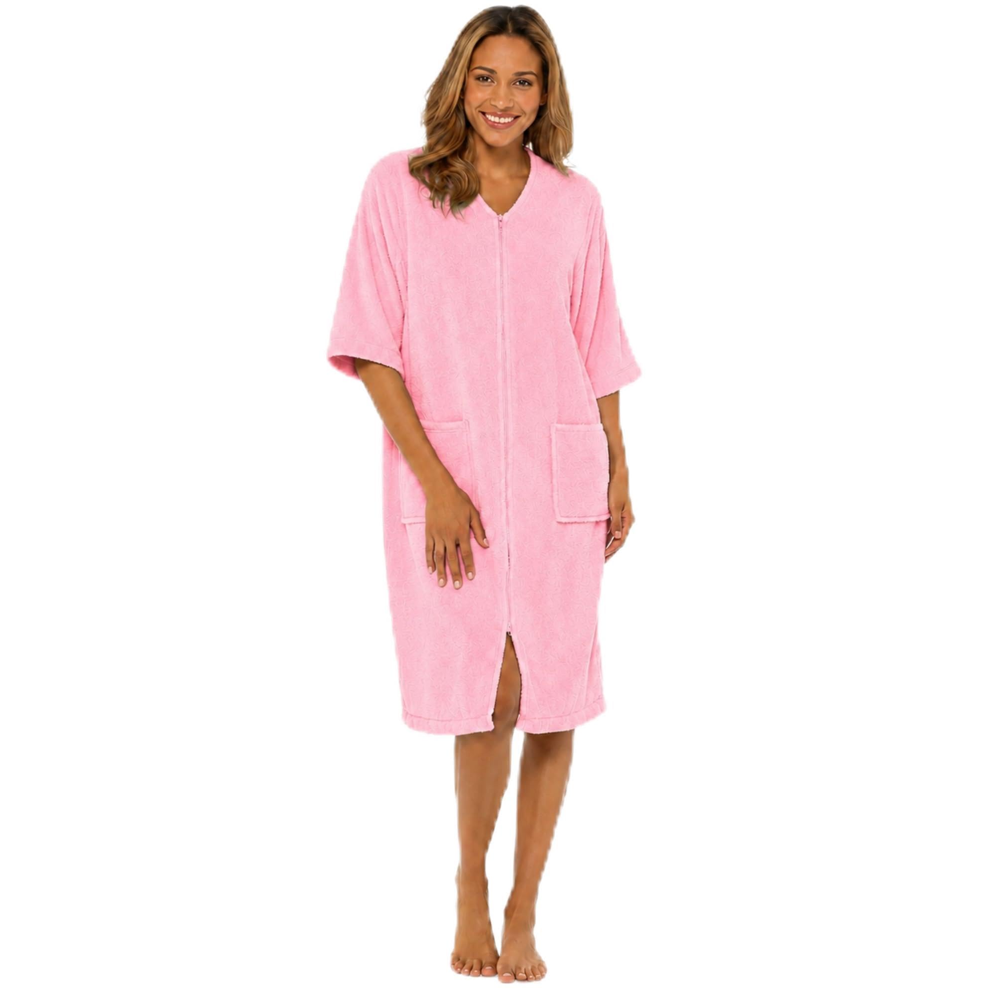 GM Apparel Albornoz con cremallera para mujer, 100 % algodón, toalla de rizo altamente absorbente