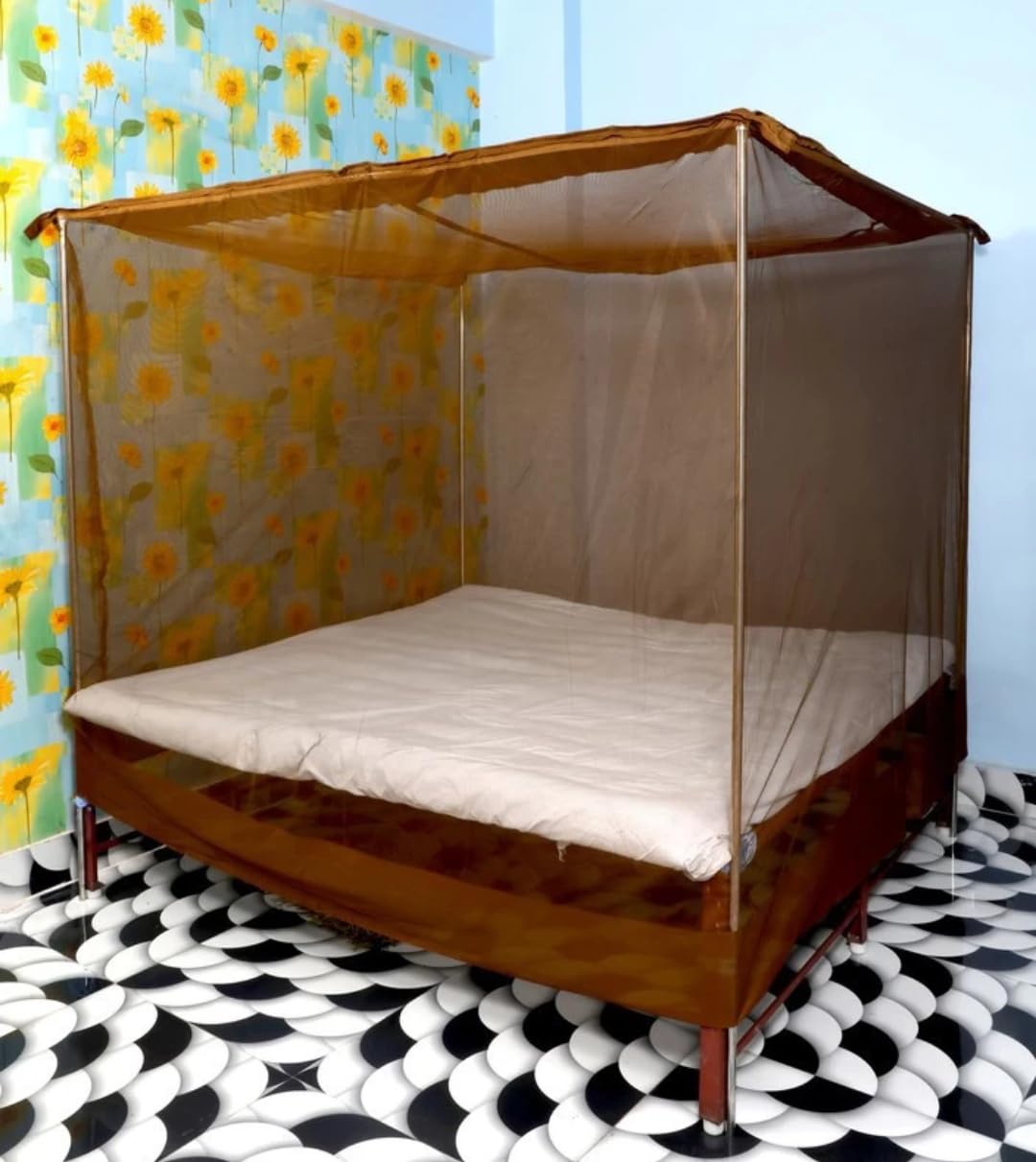 MEHON Craft Khaki Brown Polycotton Mosquito Net for Double Bed Machhadani Net (5x7-Feet) Premium Double Bed Machardani Insect Protection Net..-image-2