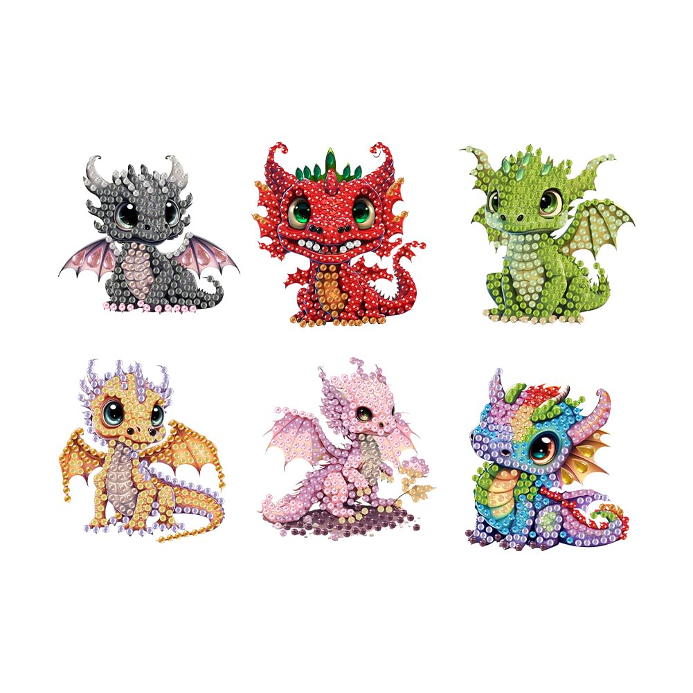 6PCS Dragon DIY Diamond Painting Refrigerator Magnet Kit Mini Diamond Refrigerator Stickers Art Magnet Fridge Stickers Easy DIY Crafts for Beginner Ages 6-12 Decor Gift