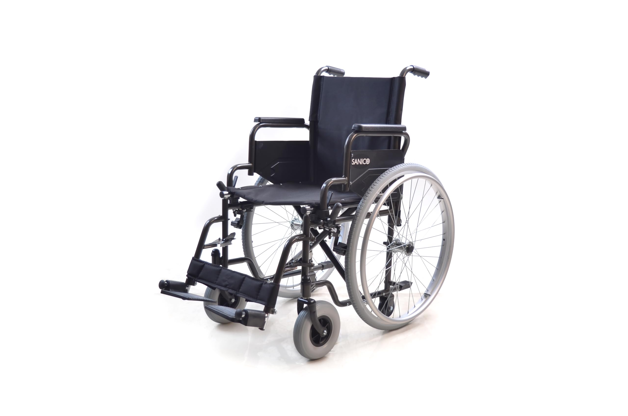 Sanico Carrozzina Autospinta Telaio Acciaio Portata 120 kg Seduta 45 cm Braccioli Pieghevoli Poggiapiedi Rimovibili Nero
