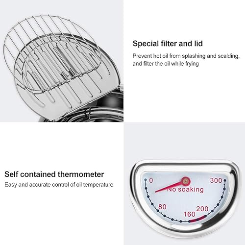 Miniatura 5 de 24cm Deep Fryer with Hinged Lid, Oil Drainer, Adjustable Temperature Control, Perfect for Induction Cookers, Gas Stoves, Ideal for Crispy Chips,