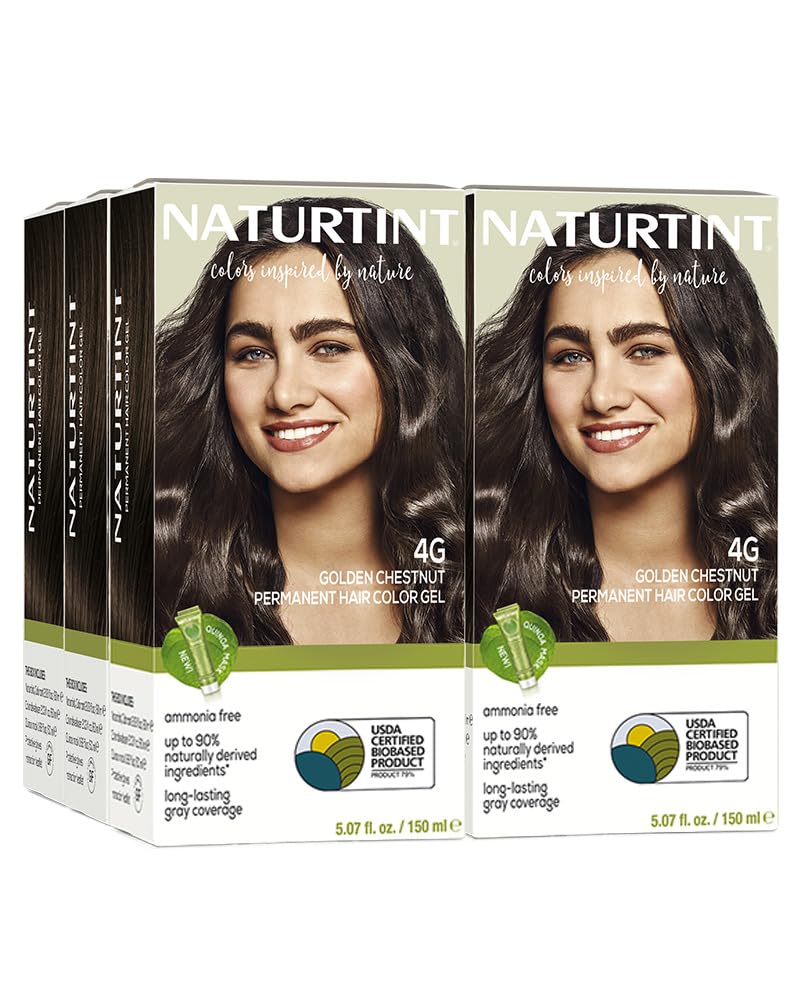 Naturtint Permanent Hair Color 4G Golden Chestnut (Pack of 6), Ammonia Free, Vegan, Cruelty Free, up to 100% Gray Coverage, Long Lasting Results