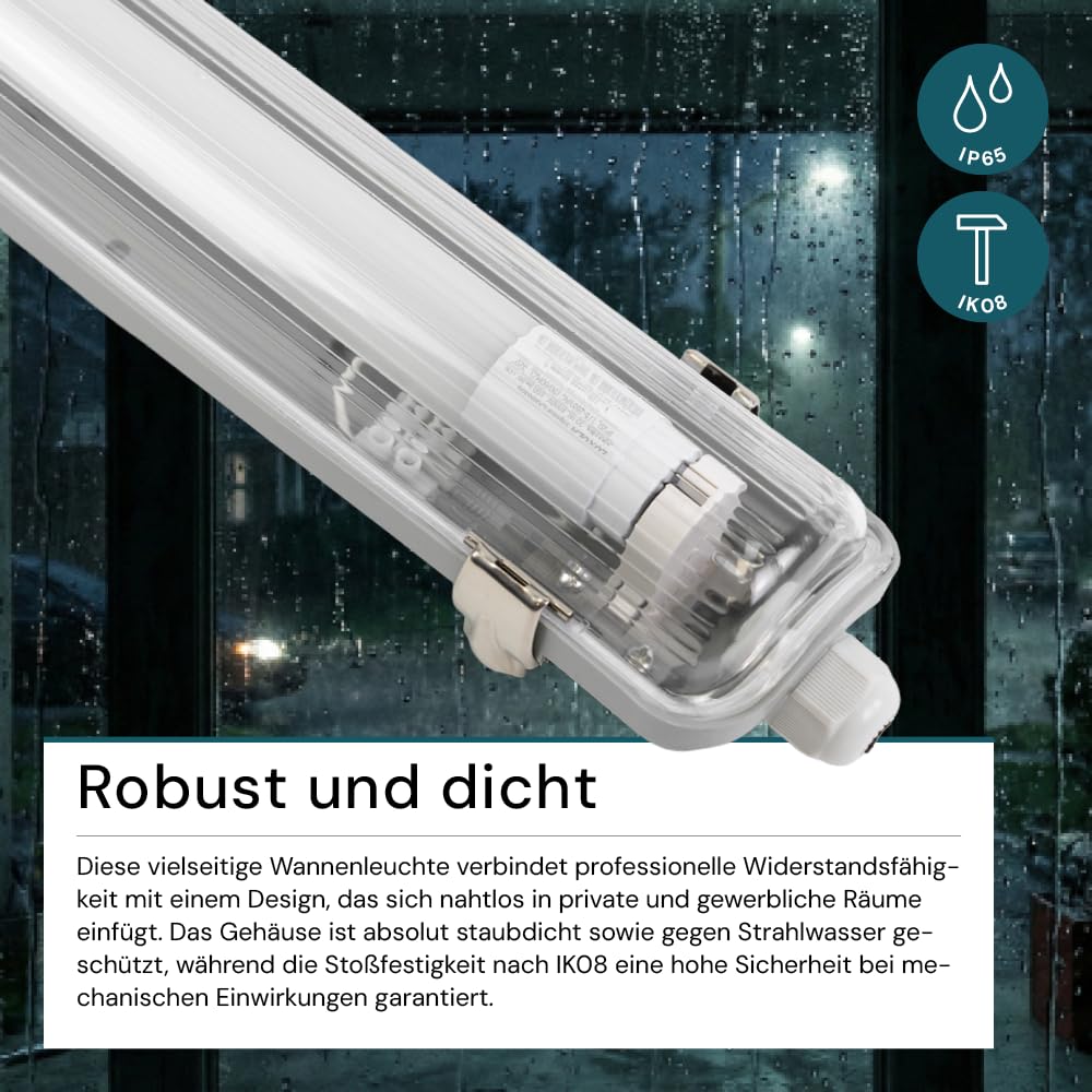 LUXULA 4er Pack LED Wannenleuchte 150cm mit 1x 22W LED Röhren T8 G13 Sockel, 4000K Neutralweiß, 2200lm - IP65 Feuchtraumleuchte für Werkstatt Keller Garage