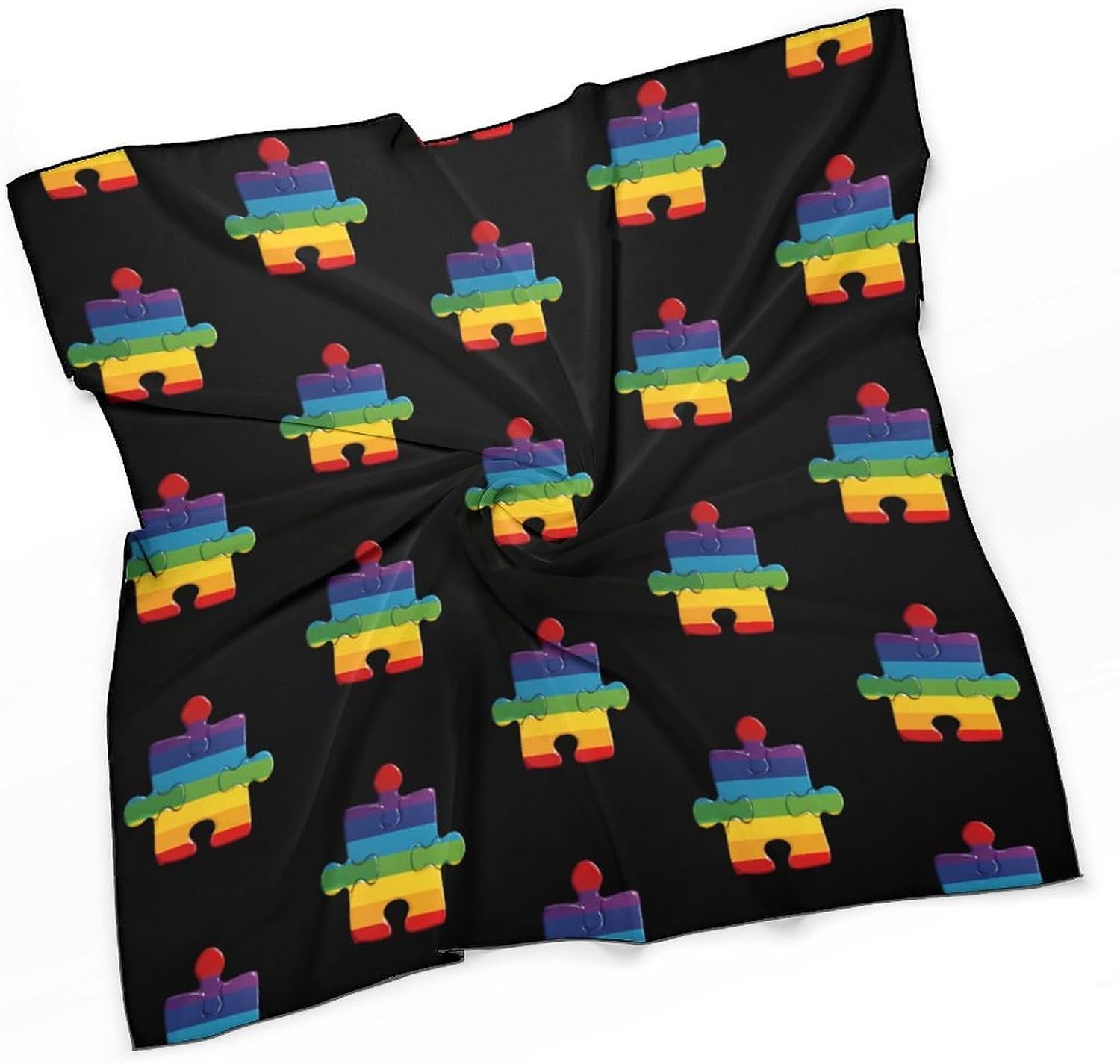 Autism Awareness Puzzle Piece Silk-Like Square Scarf for Women Vintage Printed Neck Scarf Bandanas Hair Scarves