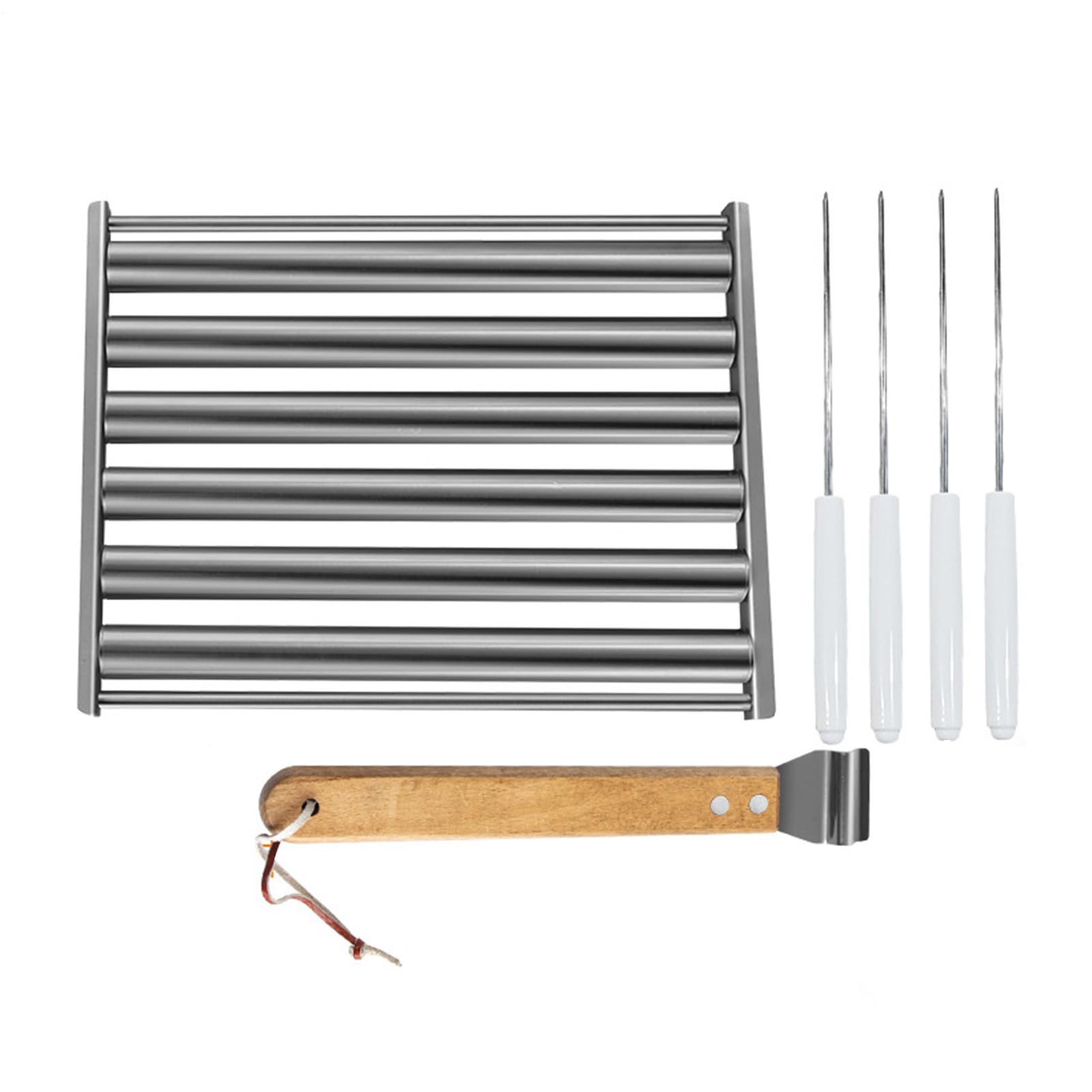 Support pour scooter grill et barbecue hot dog en acier avec poignée en bois
