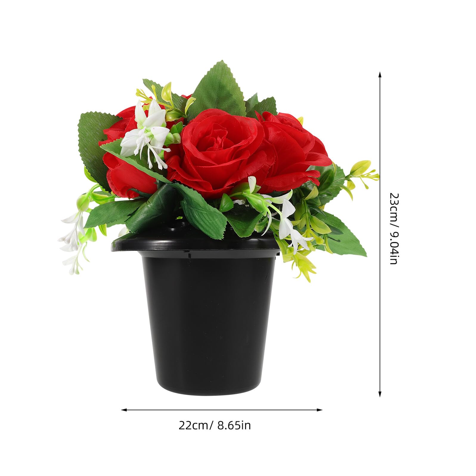 Veemoon Ramo de Flores Artificiales para Cementerio Cubo Pequeño Resistente al Agua Flores de Seda y Plástico Rojas para Decoración Conmemorativa de Lápidas Arreglo Floral para Tumbas y