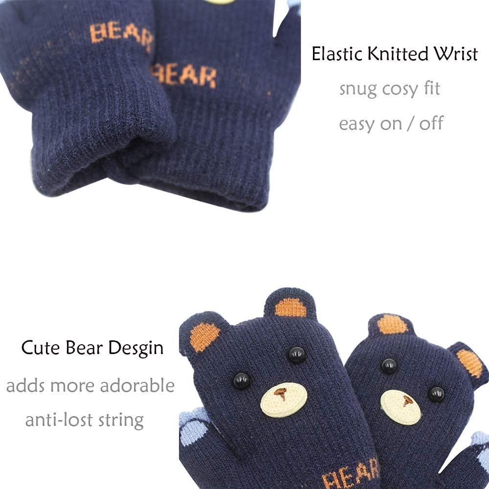 Baby Boys Girls Winter Knitted Mittens Warm Fleece Lined Gloves for Kids 0-3 Years