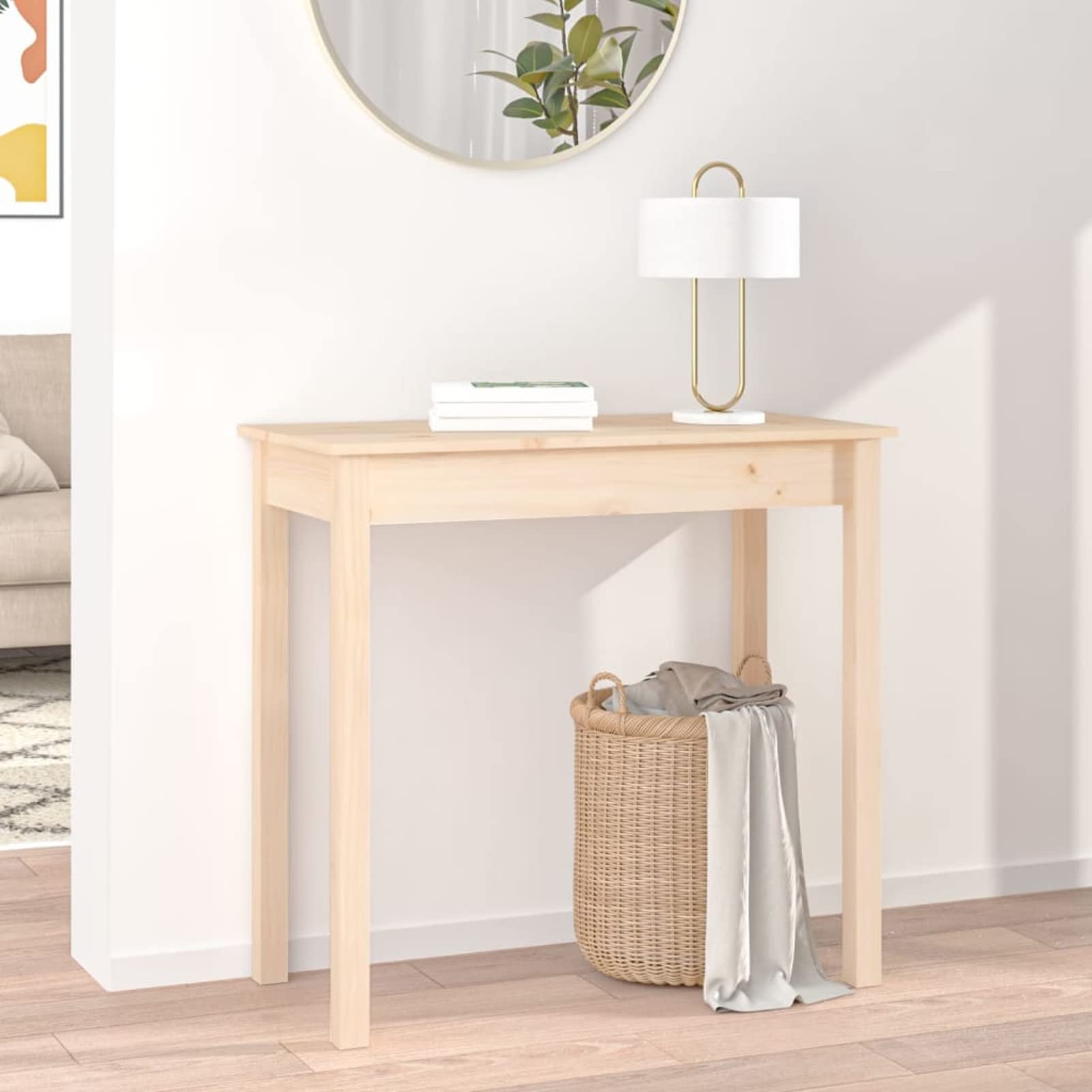 Homgoday Mesa Consola Madera Maciza de Pino 80x40x75 cm Mesas auxiliares de salón,Mesa Consola Recibidor Mueble de Entrada Estrecha Clásica