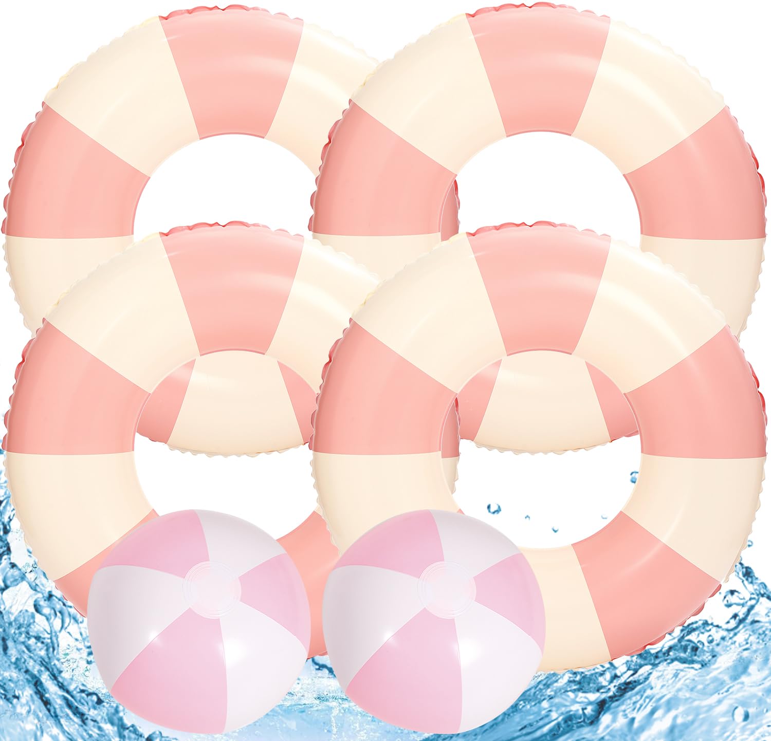 Photo 1 of 4 PCS Striped Inflatable Pool Floats for Swimming Pool Party Lake Beach Adults - Floaties Pool Tubes Swim Rings Tubes Floaties for Beach Pool Party Decorations (Pink, 35 inch)